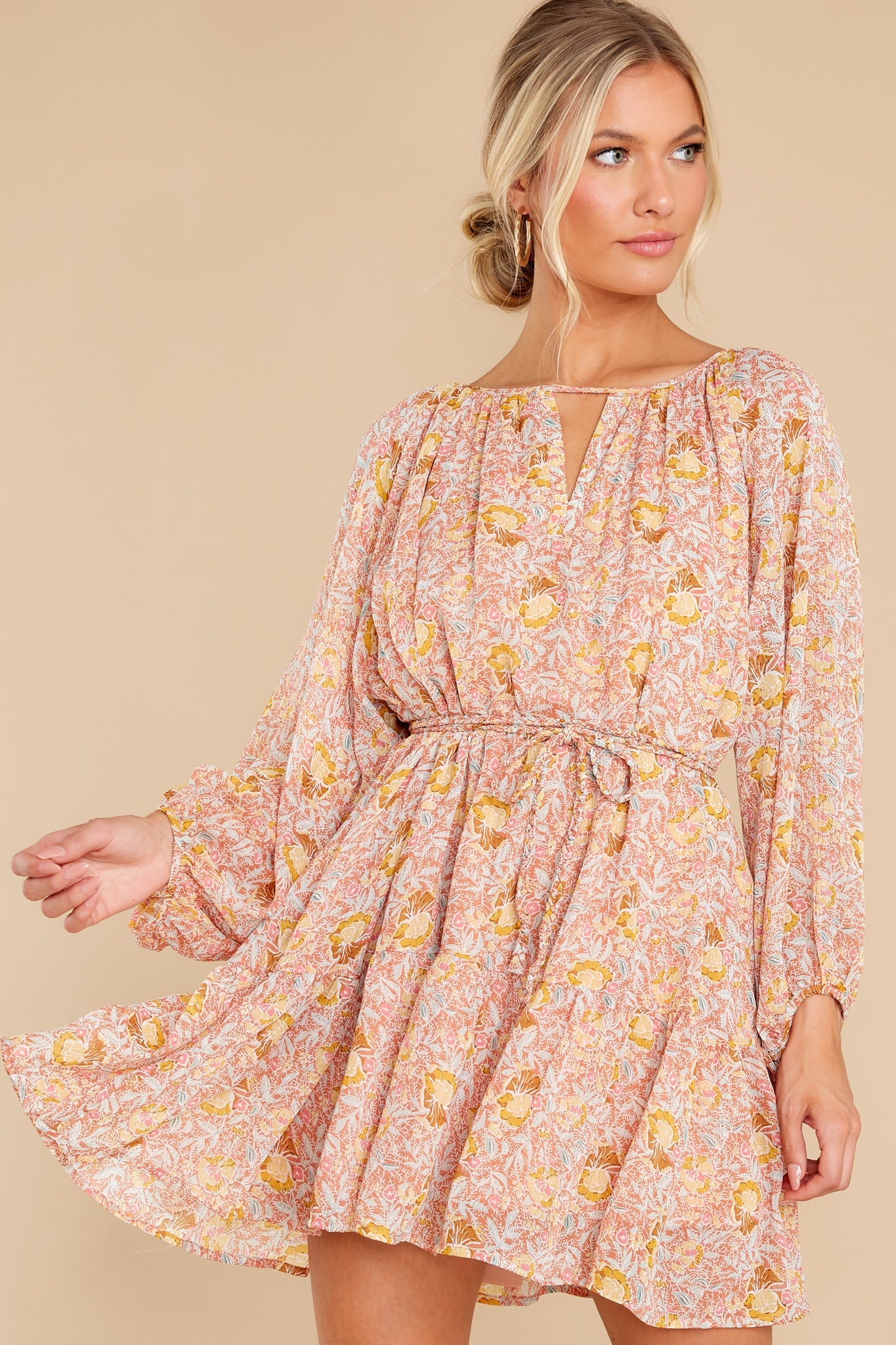 New Perspective Coral Multi Print Dress