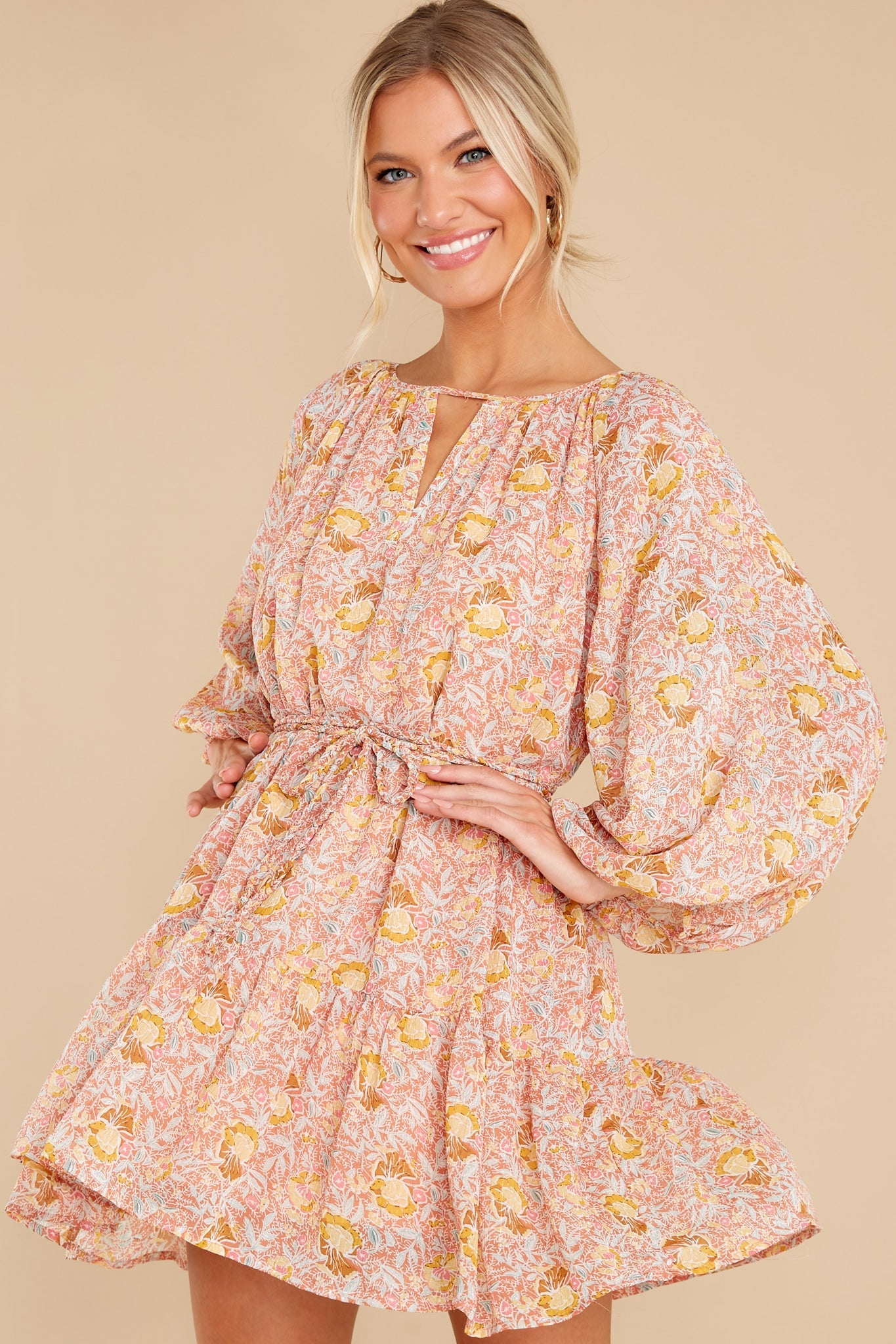 New Perspective Coral Multi Print Dress