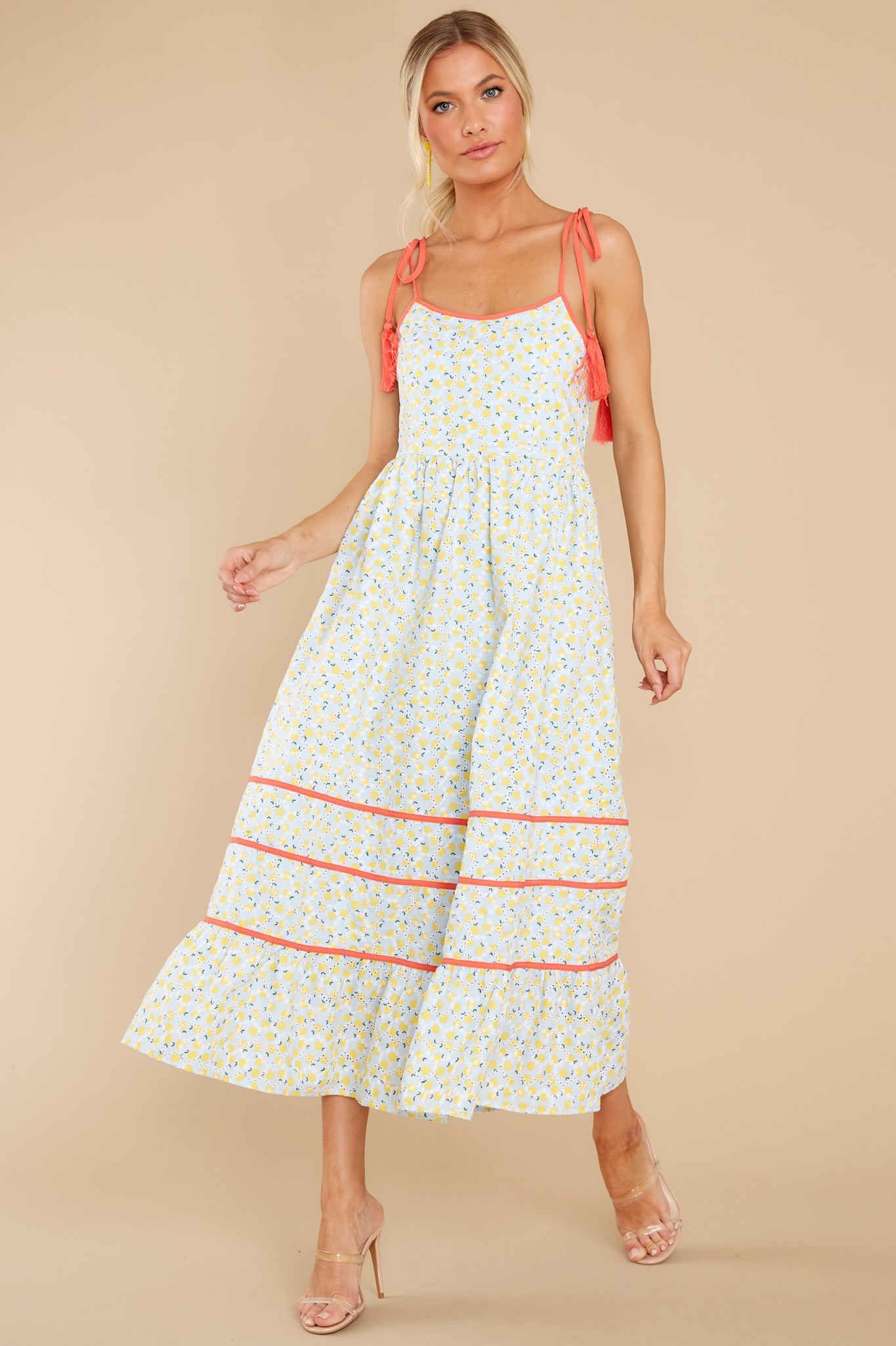 Growing With Grace Blue Multi Print Midi Dress