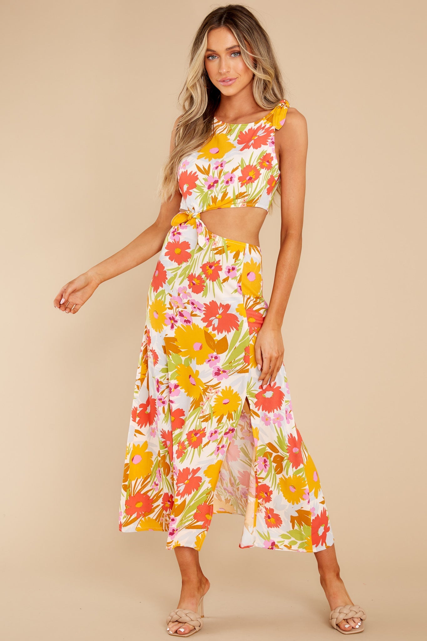 Blissful Glow Orange Multi Floral Print Maxi Dress