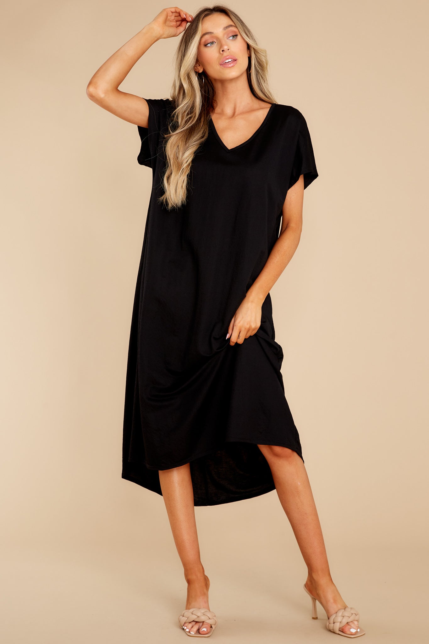 Soft Steps Black Midi Dress