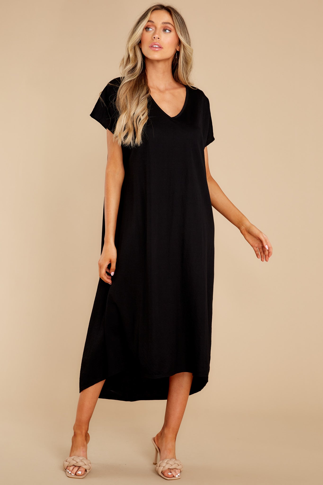 Soft Steps Black Midi Dress