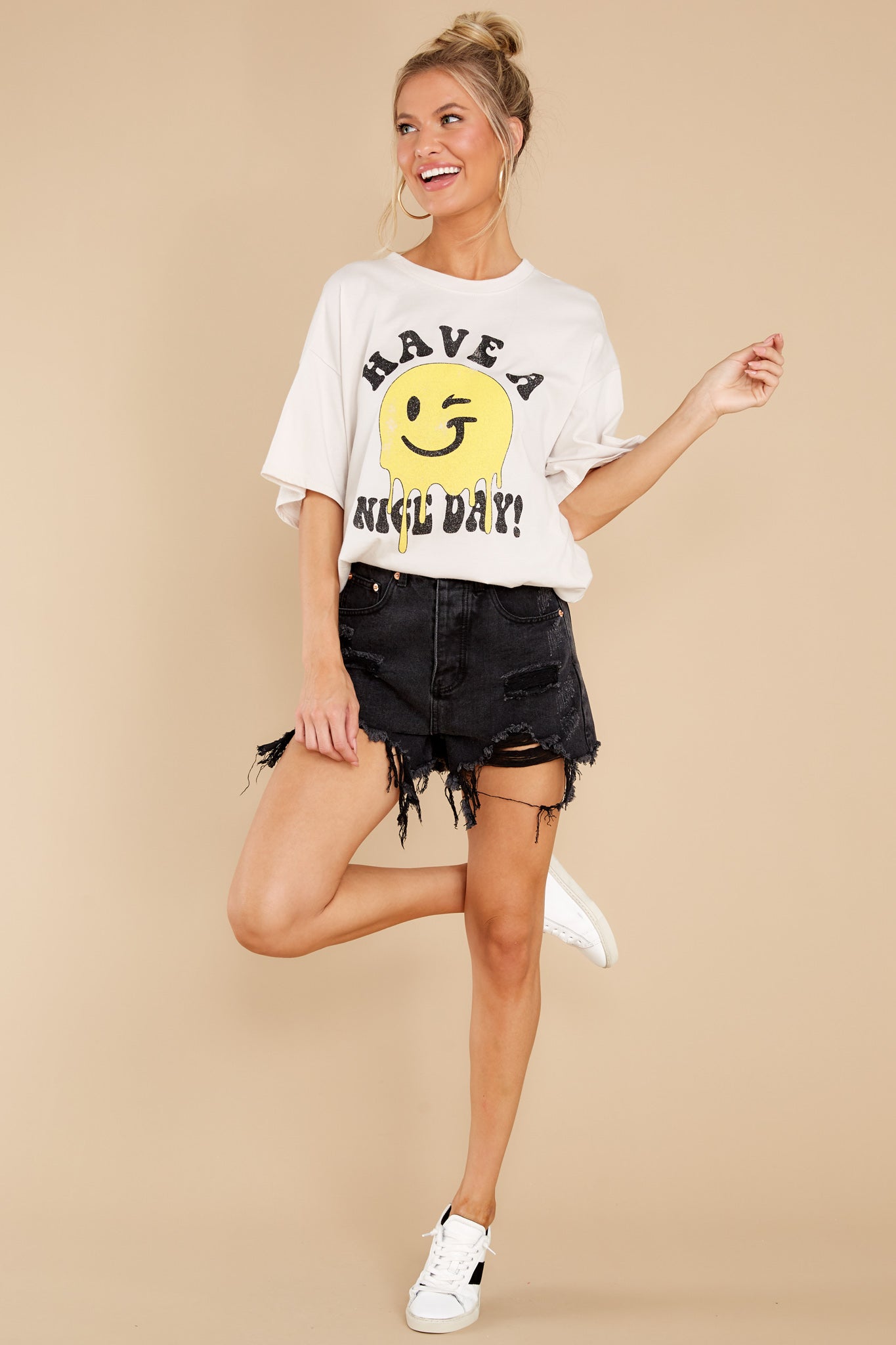 Can't Stop Smiling White Graphic Tee