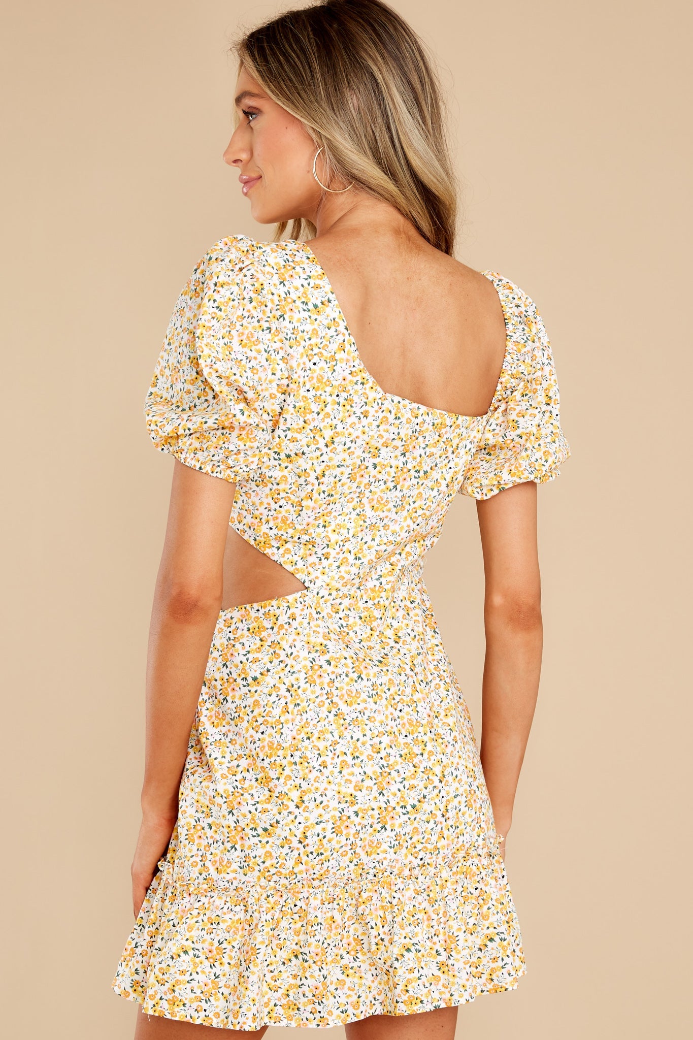 Lovely Details Yellow Floral Print Dress