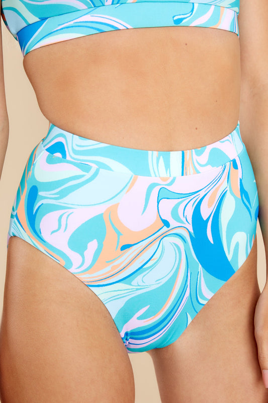 Poolside Pursuit Blue Multi Print Bikini Bottoms