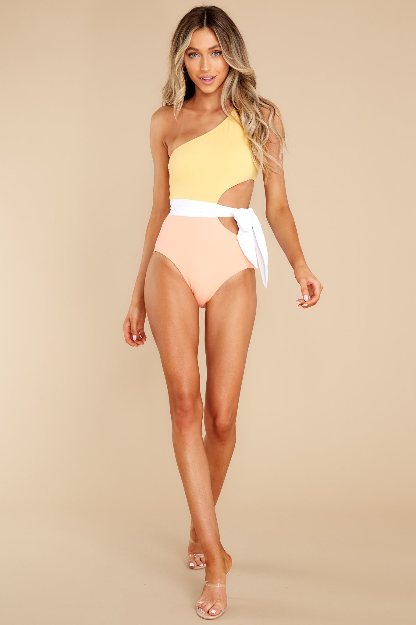 Sunset Boulevard Yellow And Peach One Piece Swimsuit