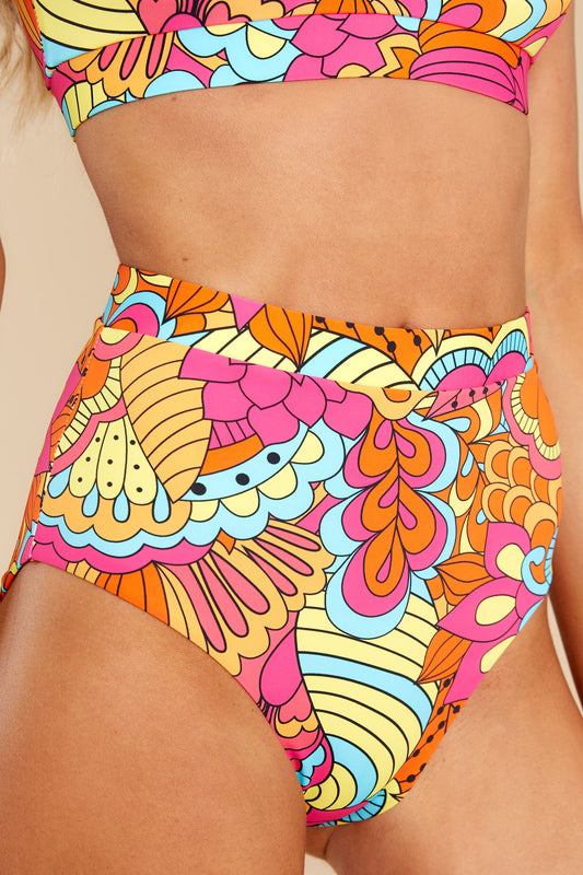 Poolside Pursuit Hot Pink Multi Print Bikini Bottoms