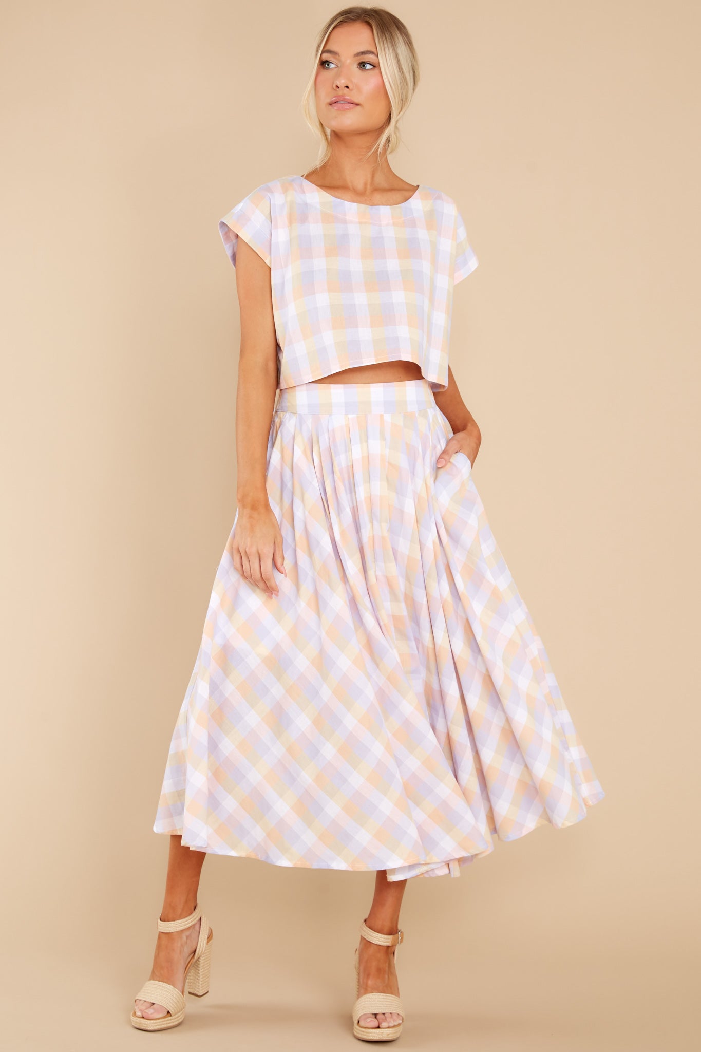 New Blossoms Pink Plaid Two Piece Set