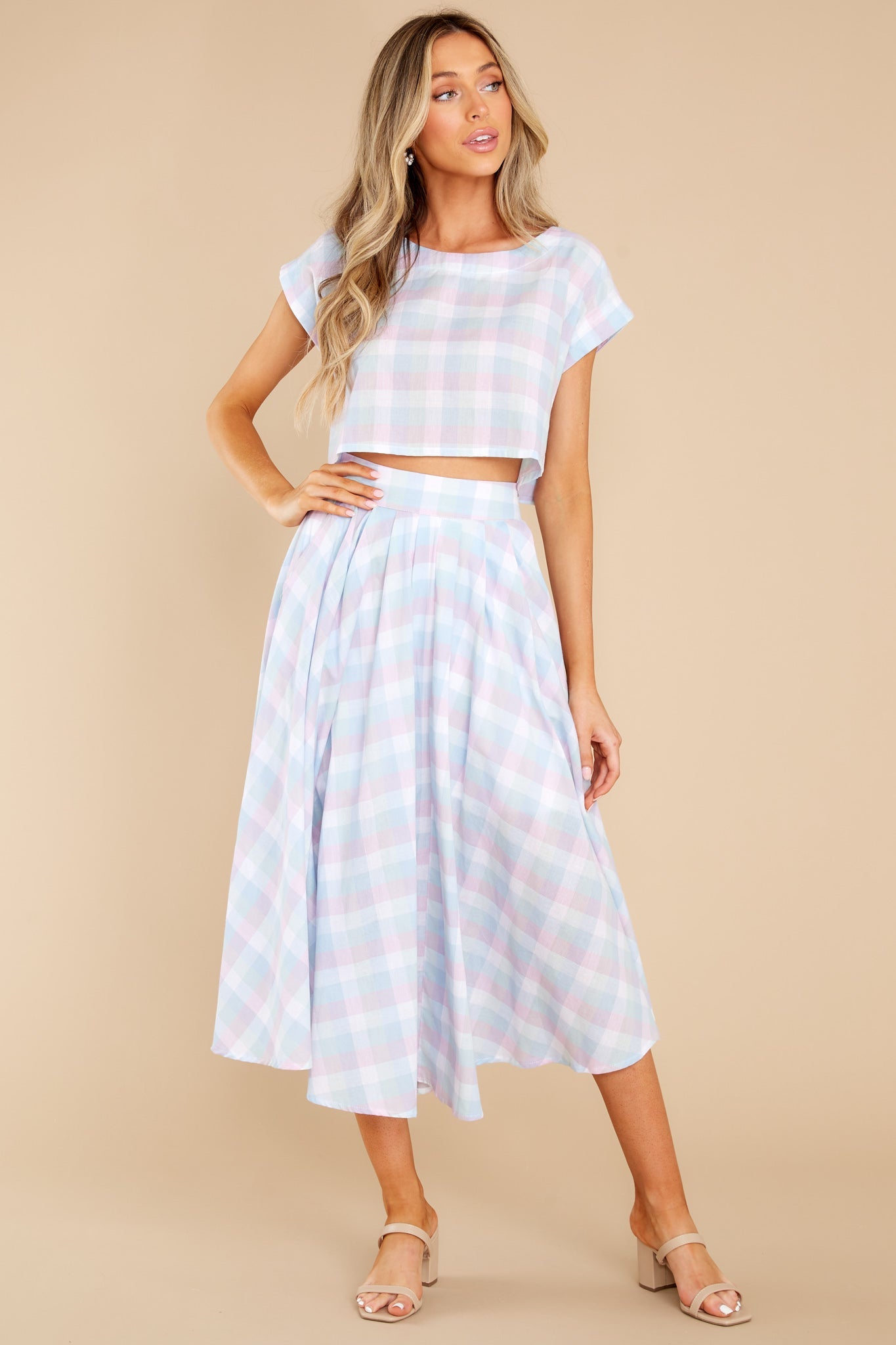 New Blossoms Blue Plaid Two Piece Set