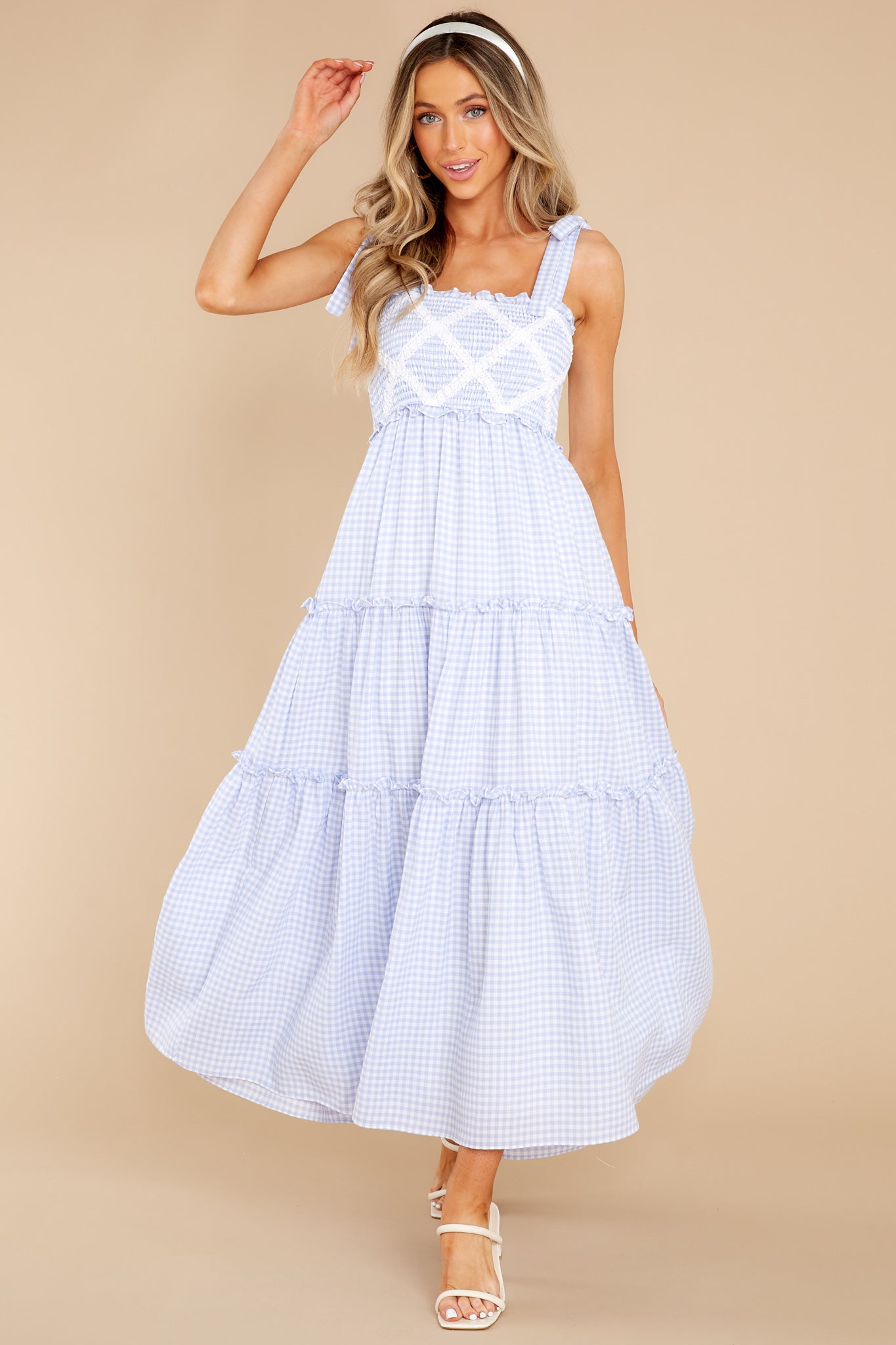 Walk On Water Light Blue Gingham Maxi Dress