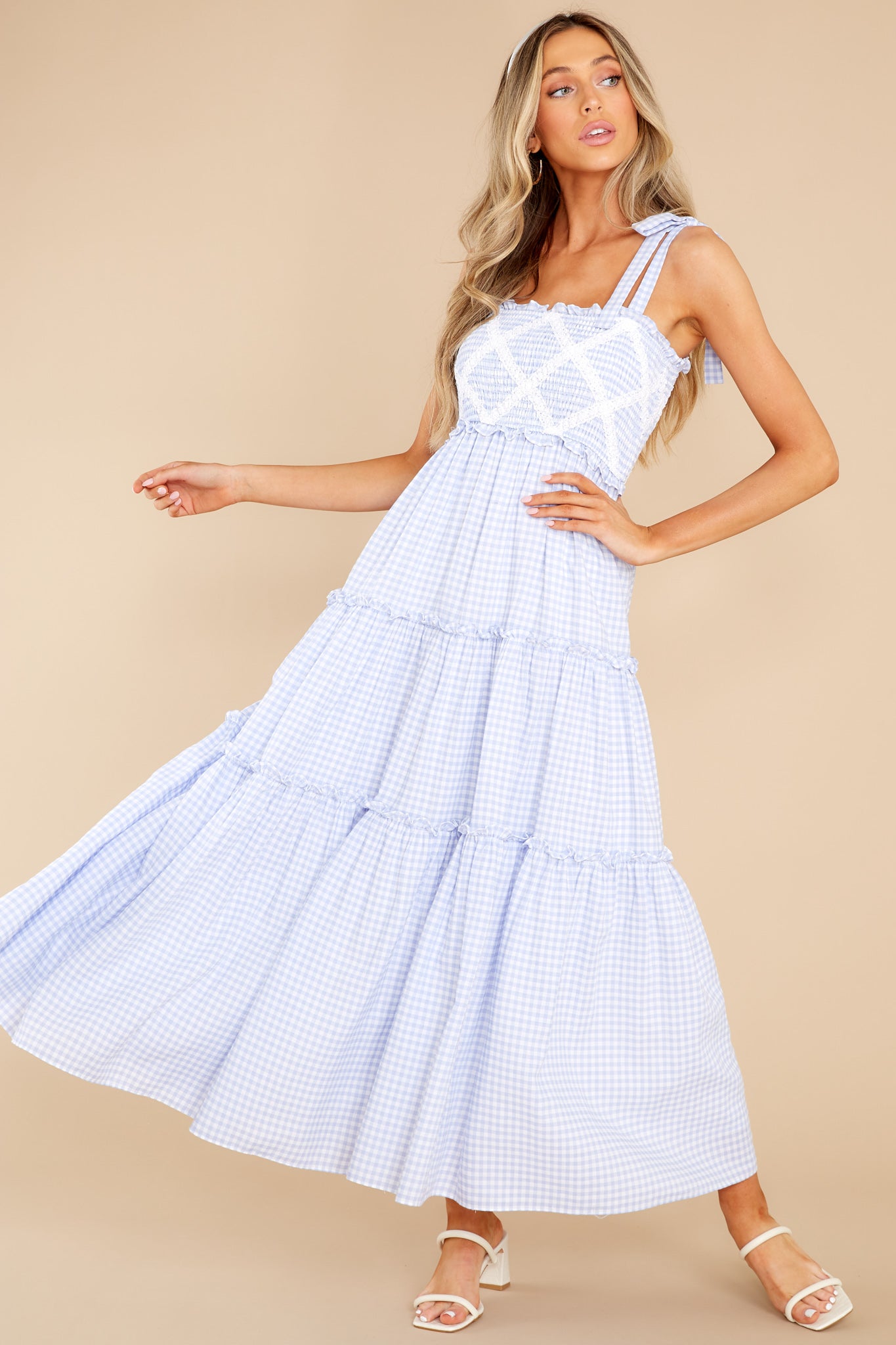 Walk On Water Light Blue Gingham Maxi Dress