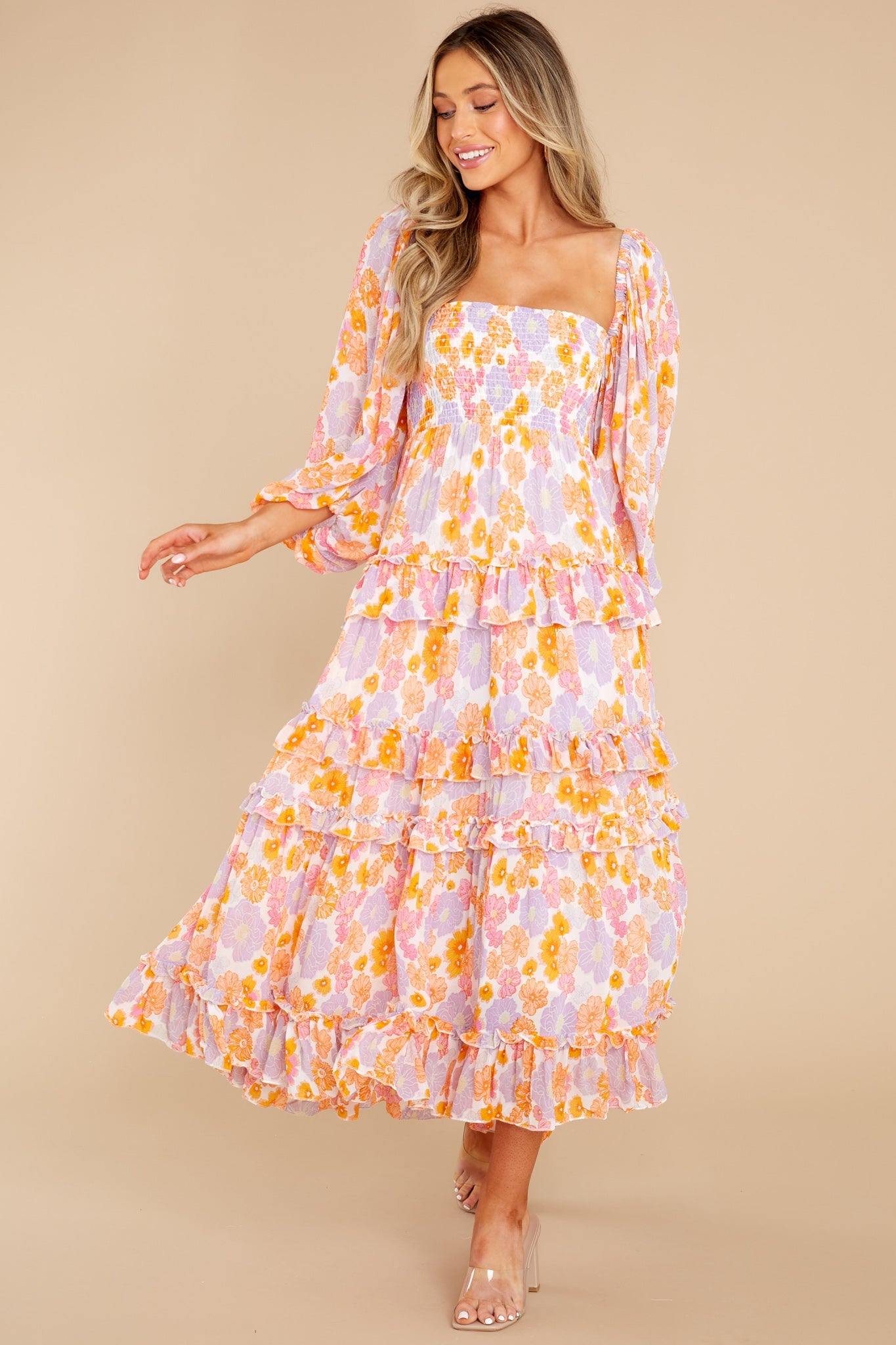 Lourdes Digital Flowers Long Dress