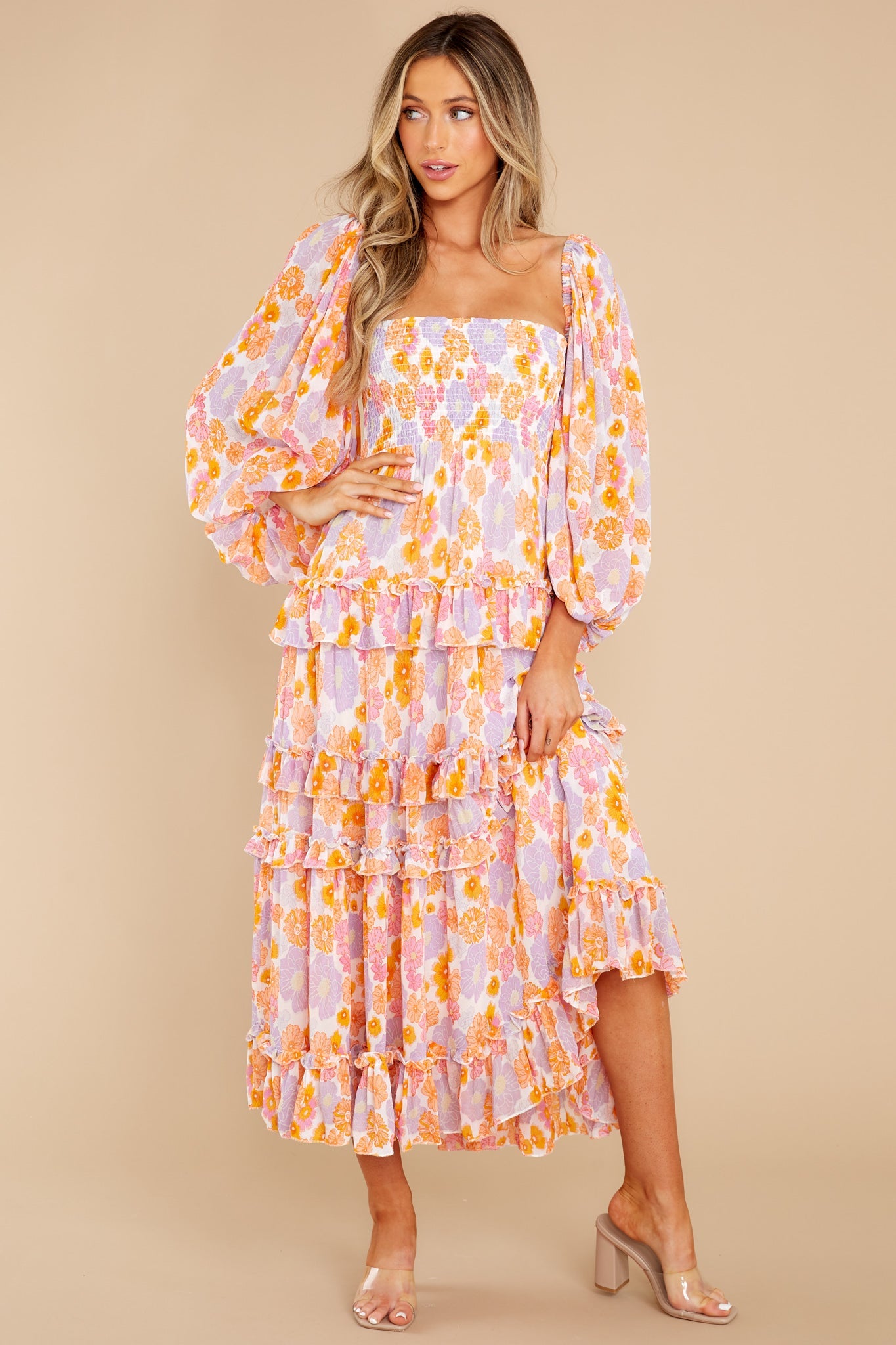 Lourdes Digital Flowers Long Dress