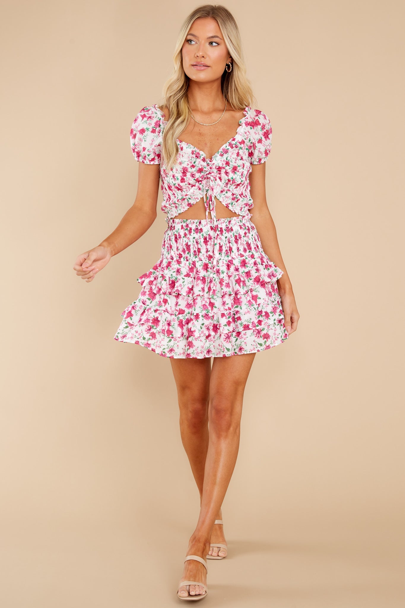 Bright And Fresh White Multi Floral Print Skirt
