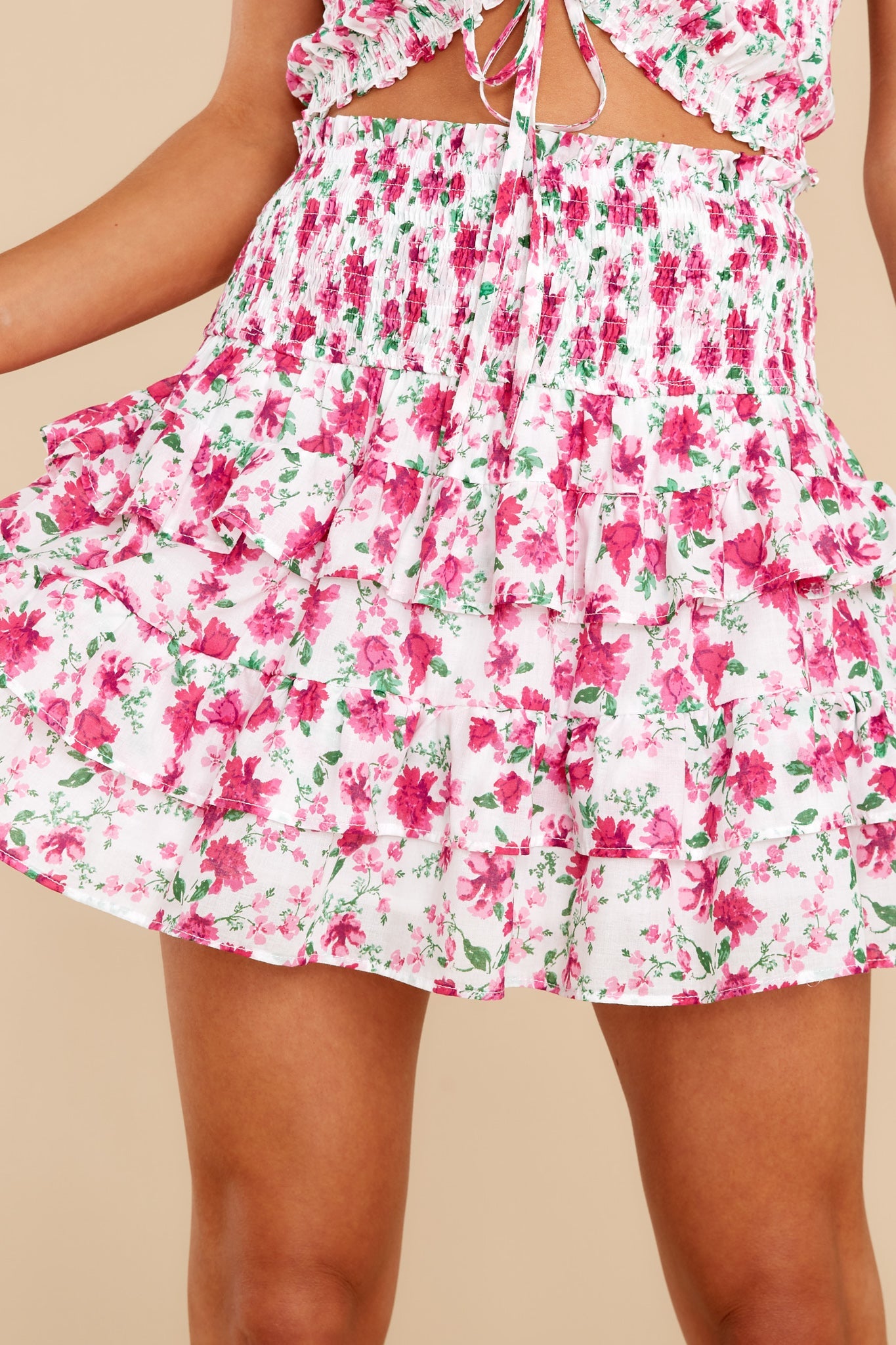 Bright And Fresh White Multi Floral Print Skirt