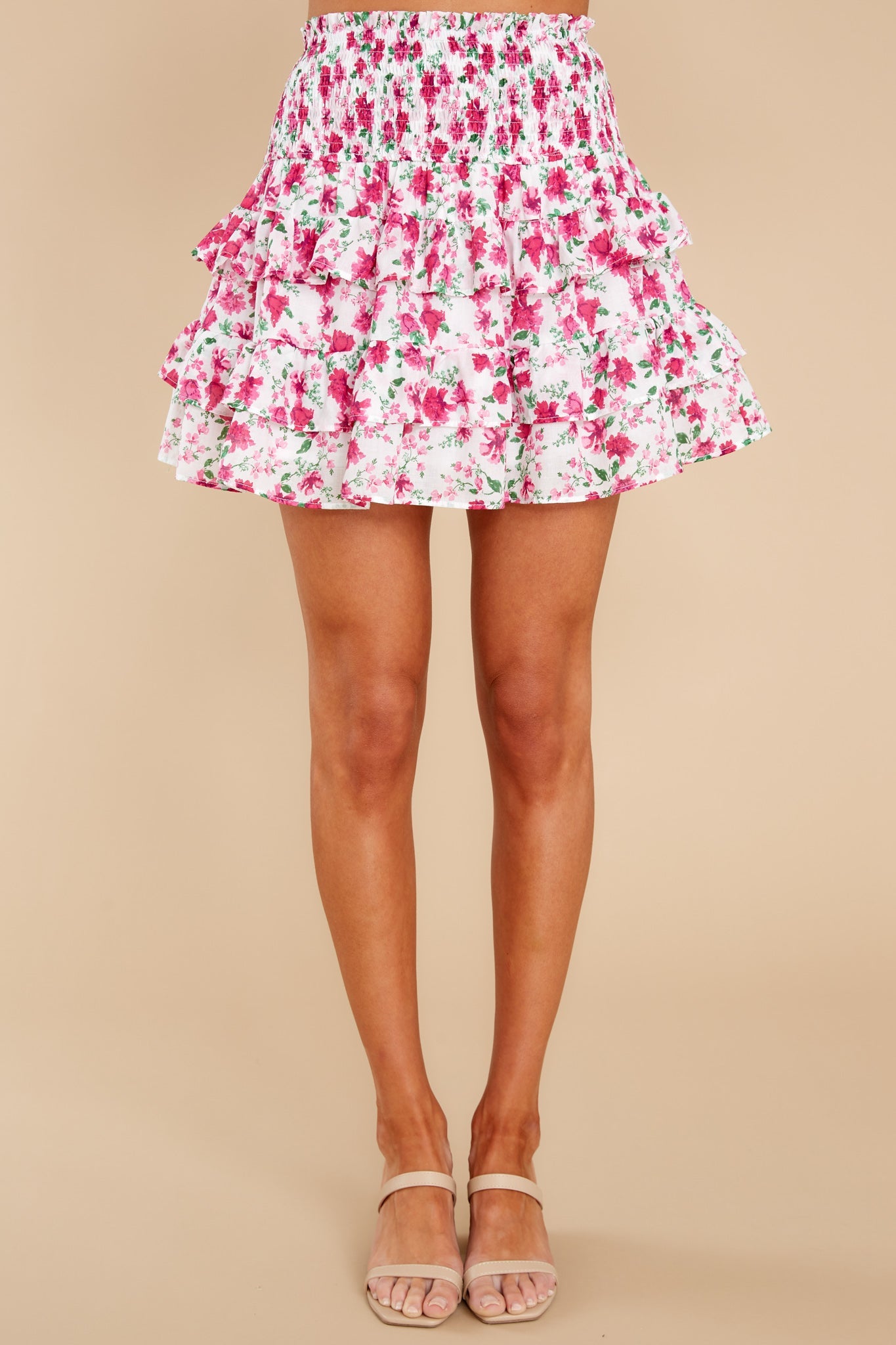 Bright And Fresh White Multi Floral Print Skirt