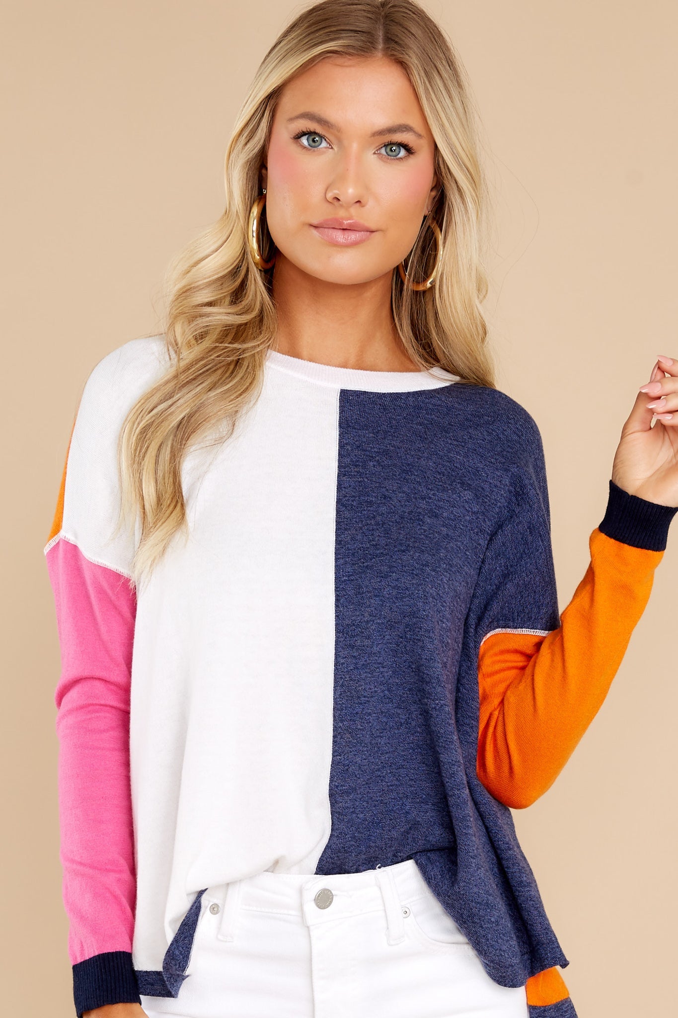 Up For A Challenge Ivory Colorblock Sweater