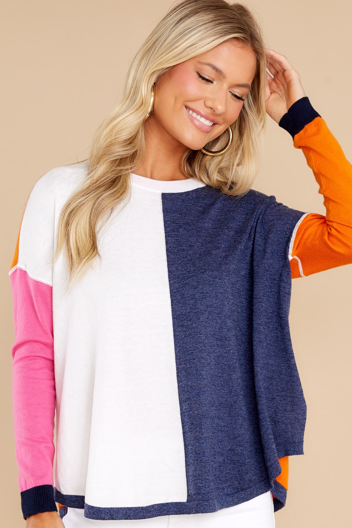 Up For A Challenge Ivory Colorblock Sweater