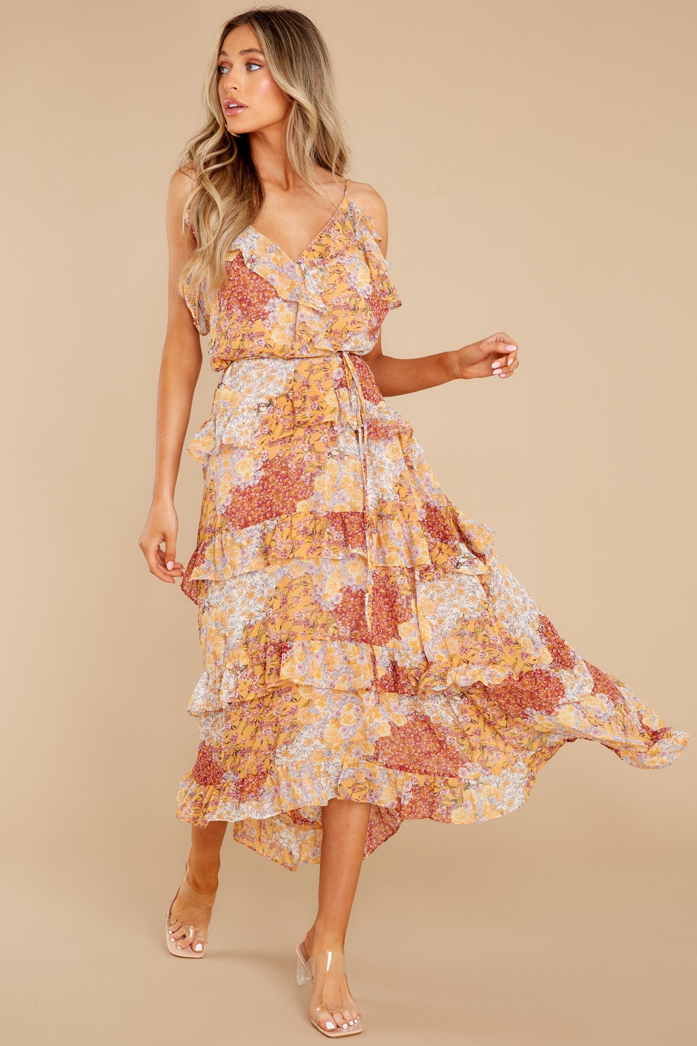 The Weekend Awaits Light Goldenrod Floral Print Midi Dress