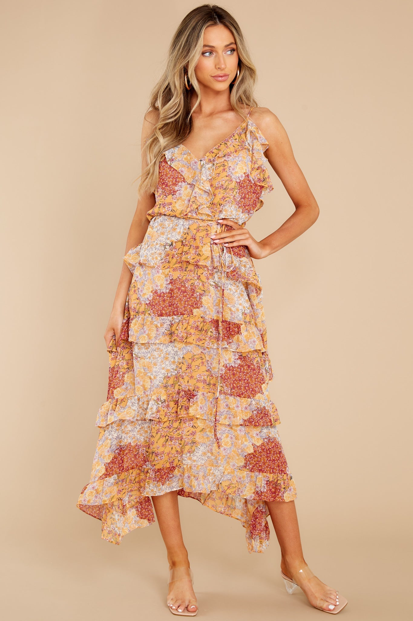 The Weekend Awaits Light Goldenrod Floral Print Midi Dress