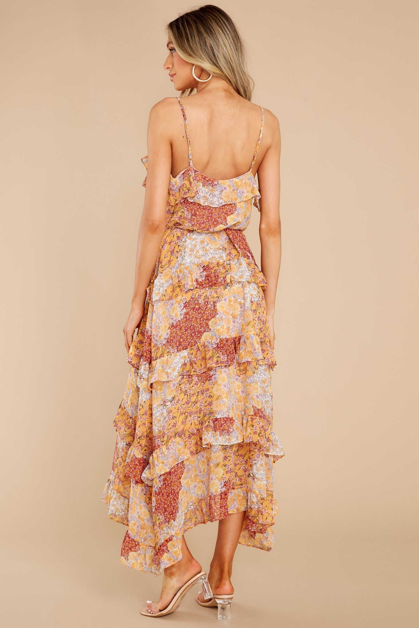 The Weekend Awaits Light Goldenrod Floral Print Midi Dress