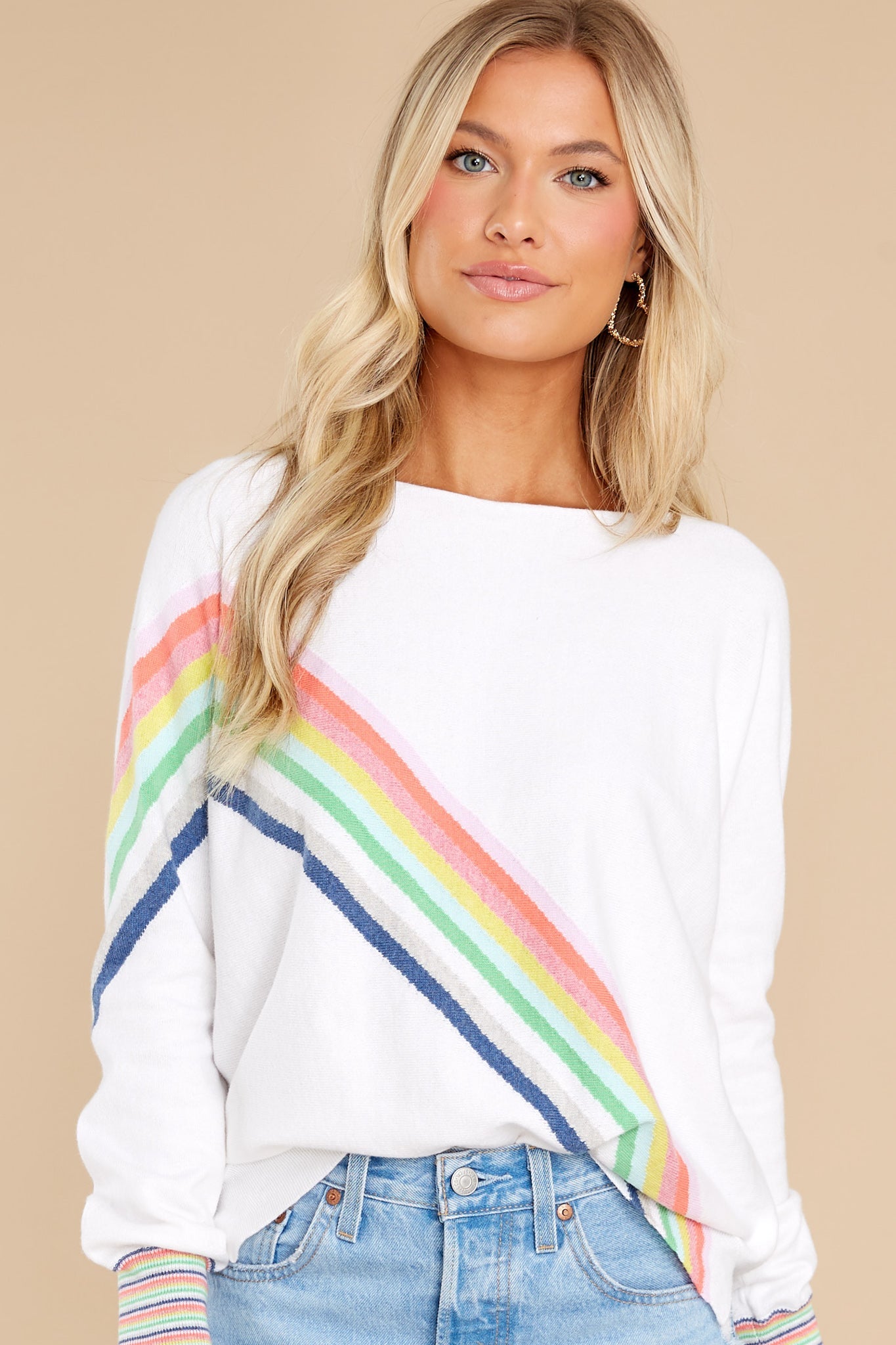Just A Daydreamer White Rainbow Stripe Sweater