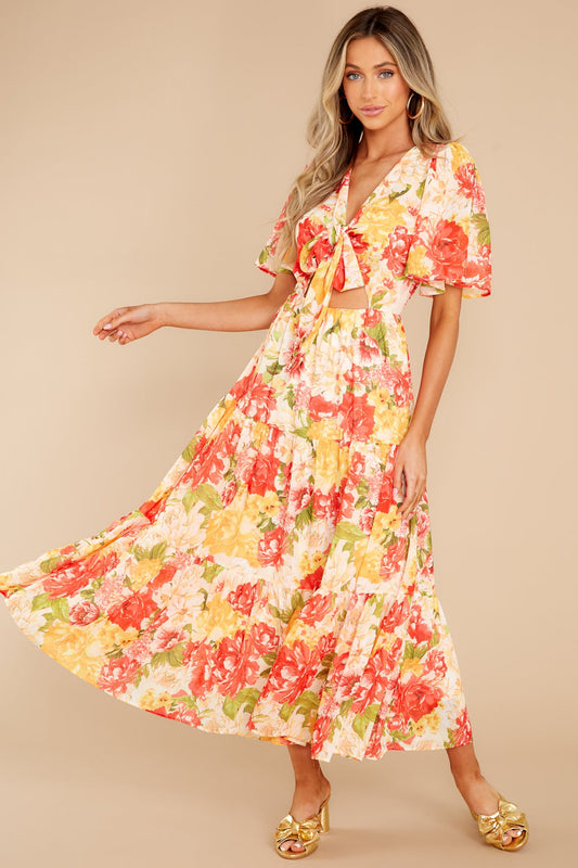 Follow The Love Orange Multi Floral Print Dress