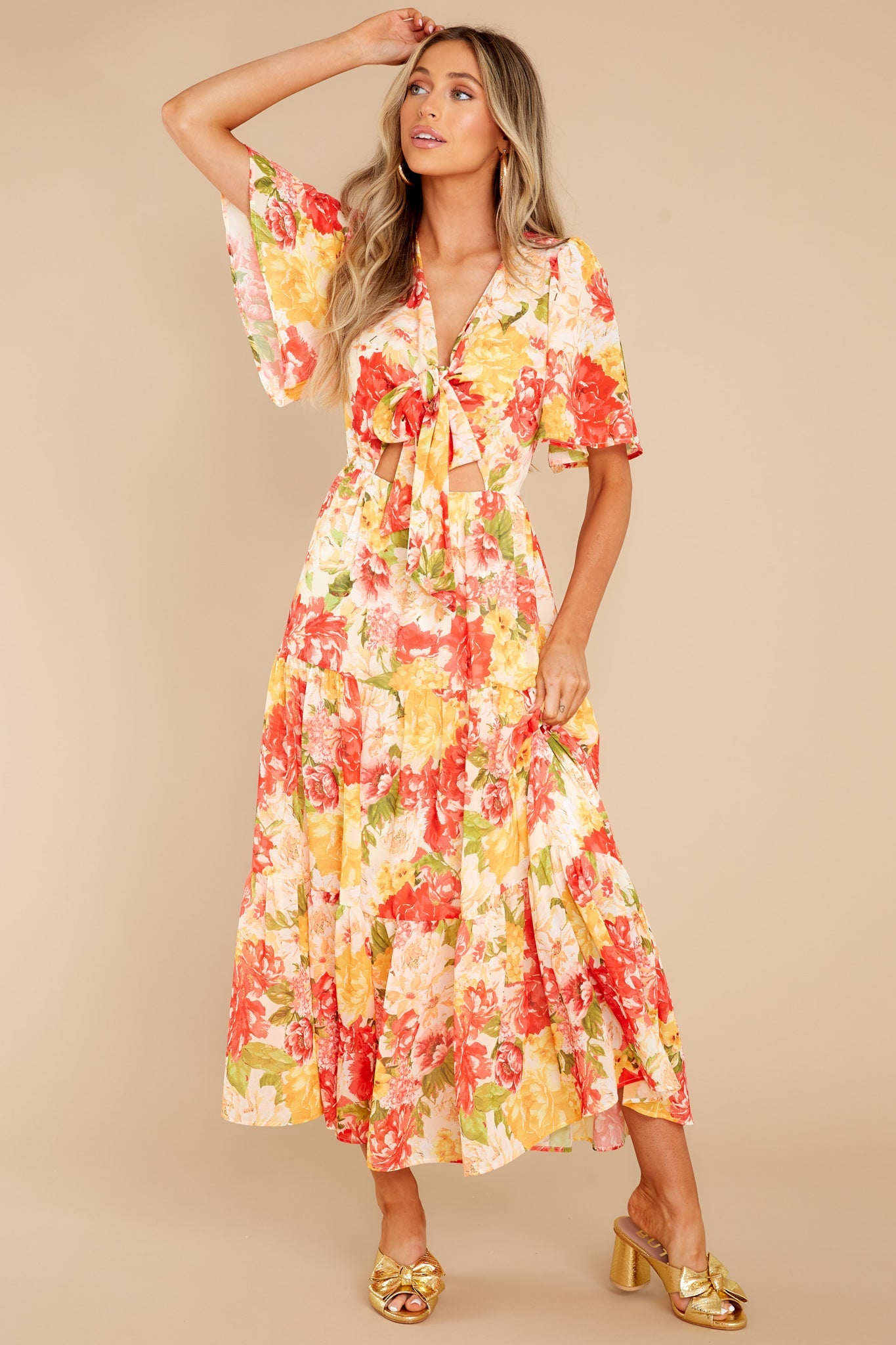 Follow The Love Orange Multi Floral Print Dress