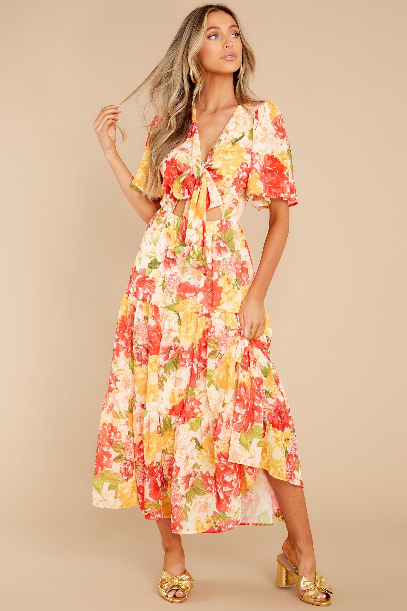 Follow The Love Orange Multi Floral Print Dress