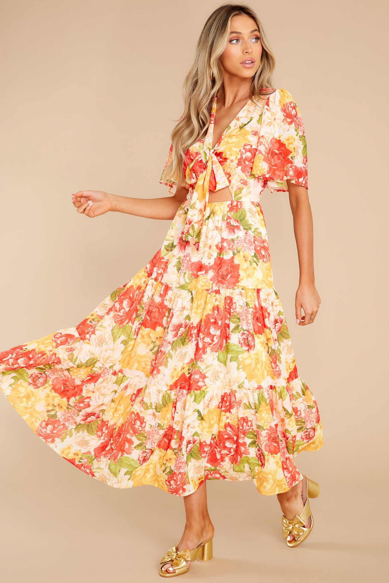 Follow The Love Orange Multi Floral Print Dress