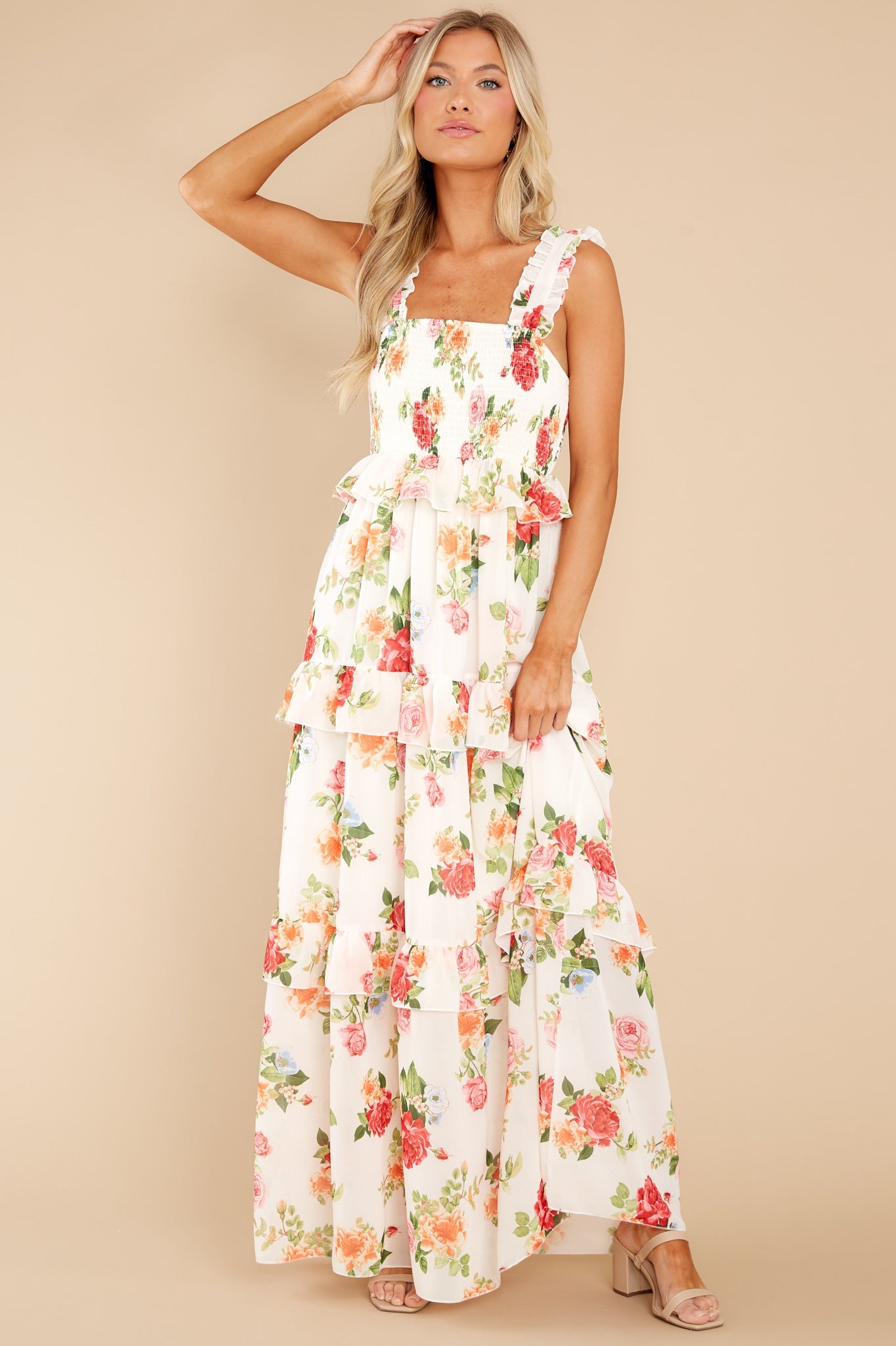 Blossoms Of Passion White Floral Print Maxi Dress