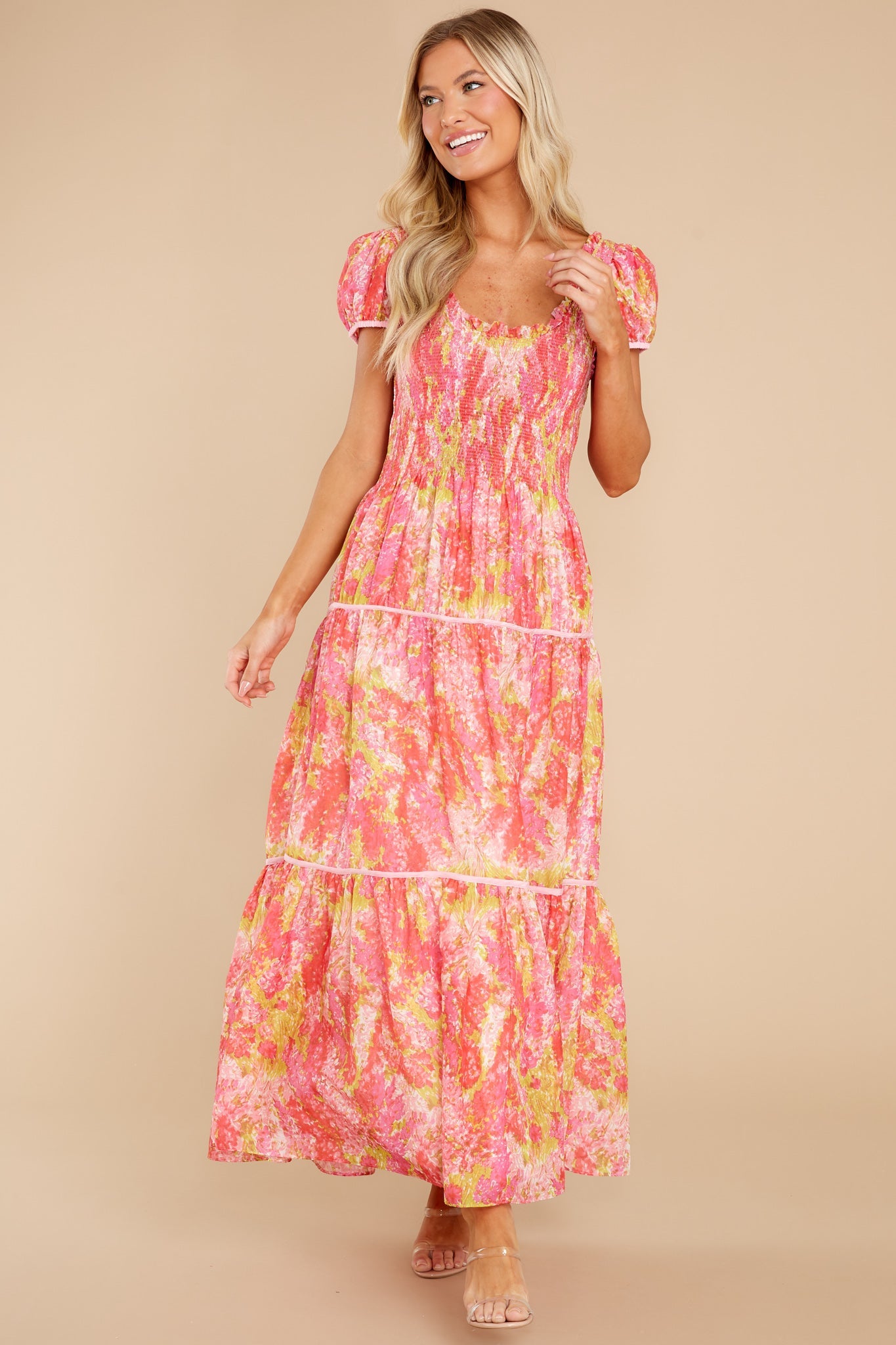 Elisabelle Swaying Coral Midi Dress