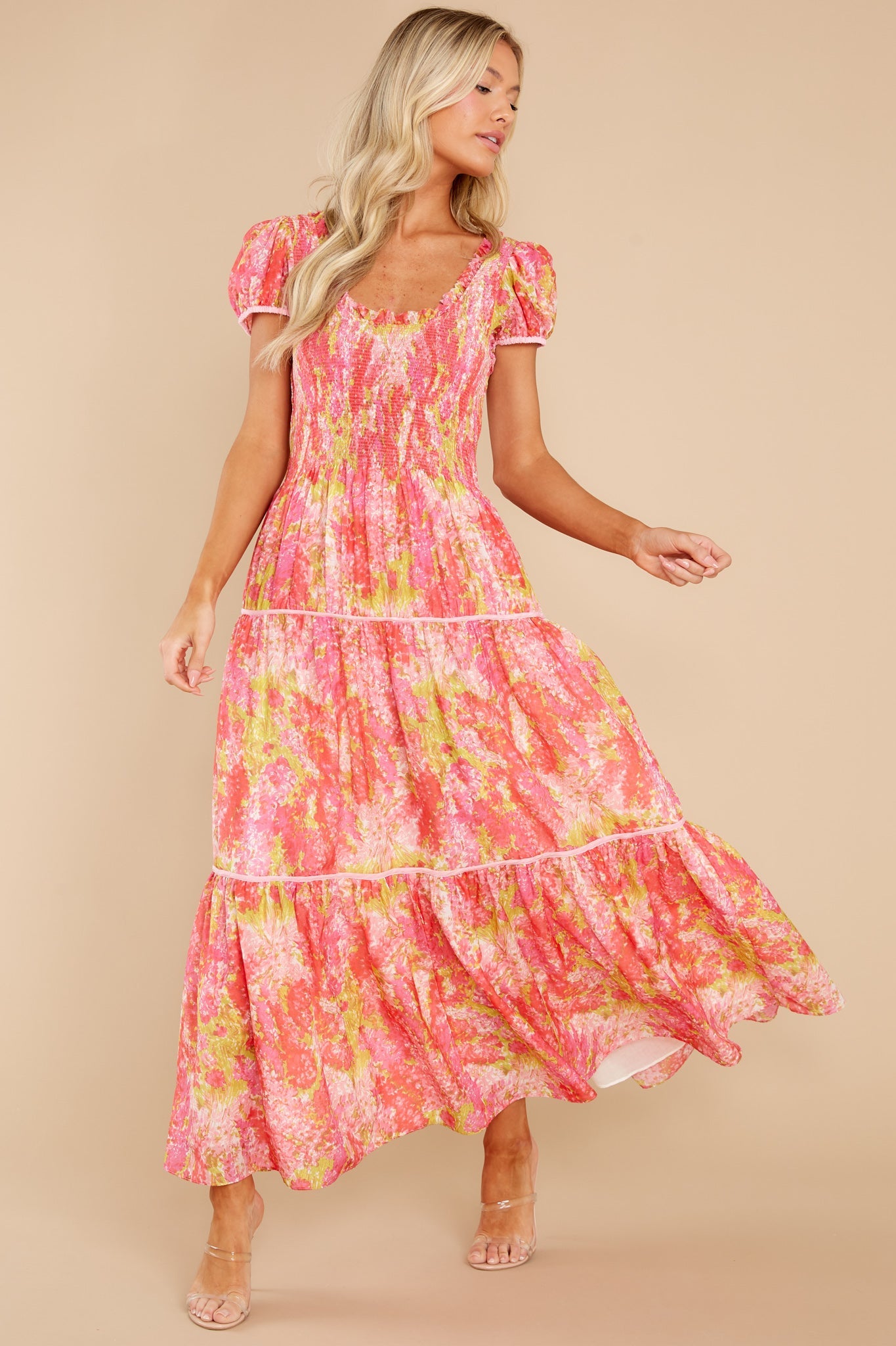 Elisabelle Swaying Coral Midi Dress