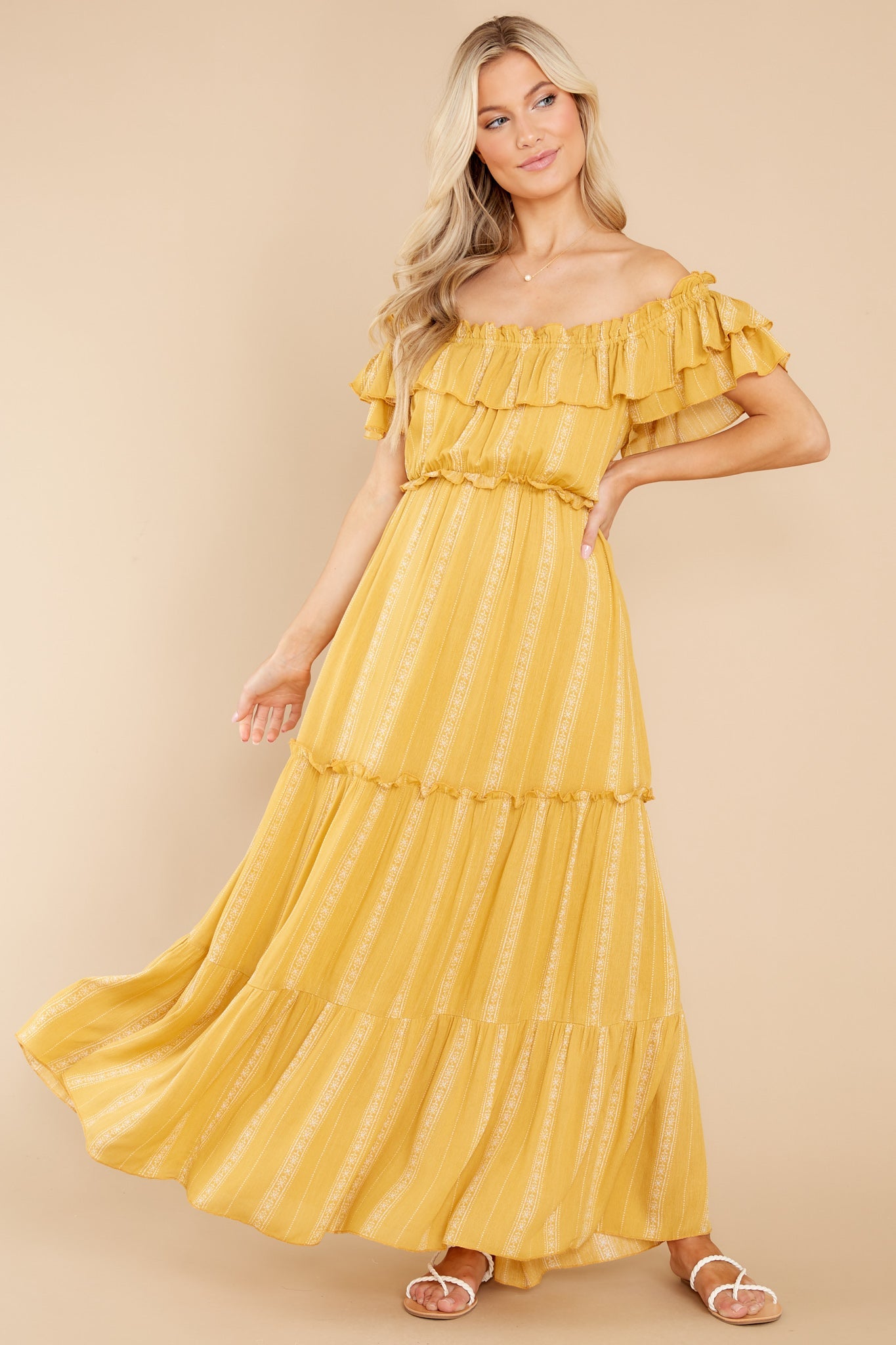 When You Land Mustard Yellow Print Maxi Dress