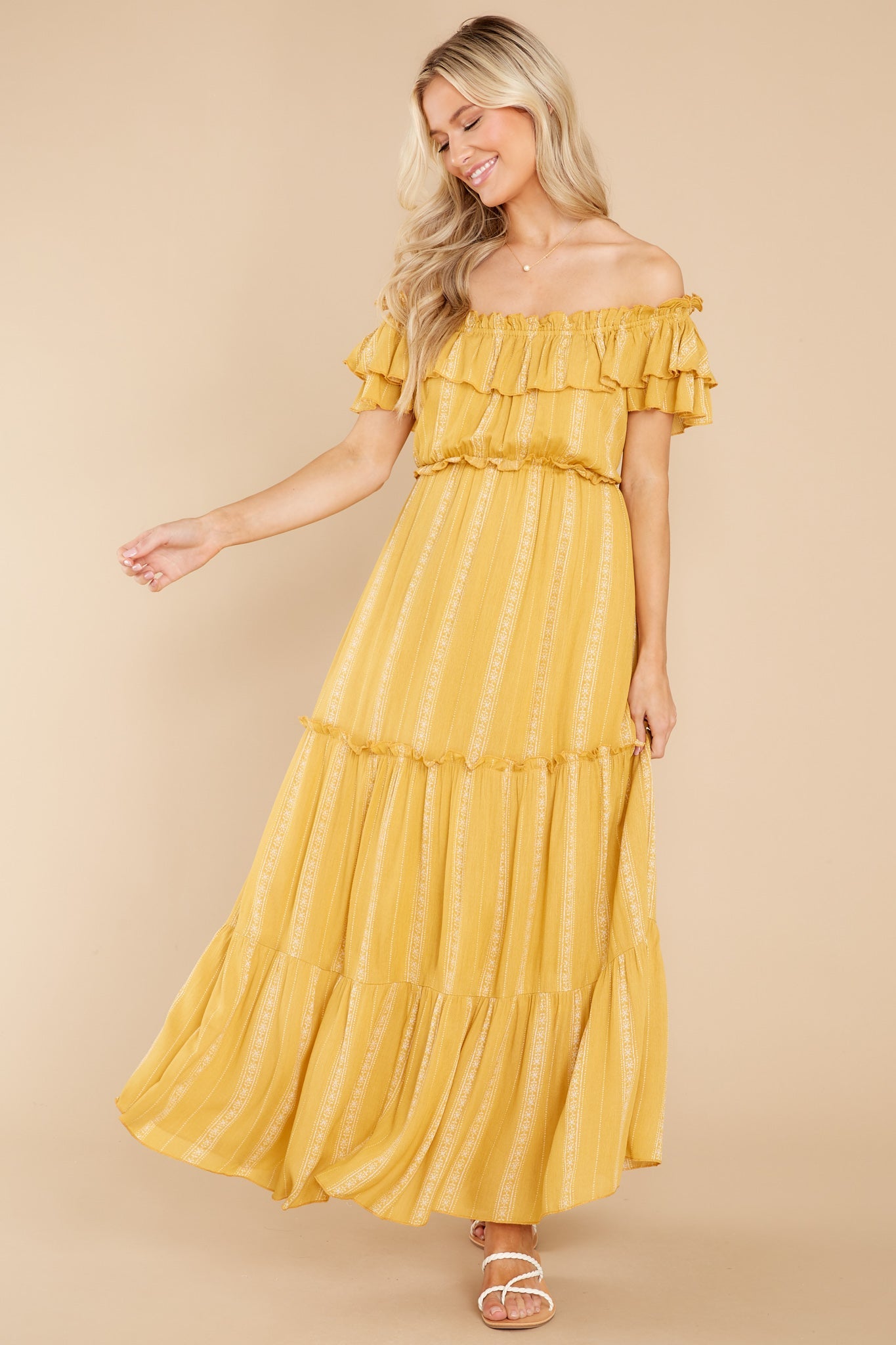 When You Land Mustard Yellow Print Maxi Dress