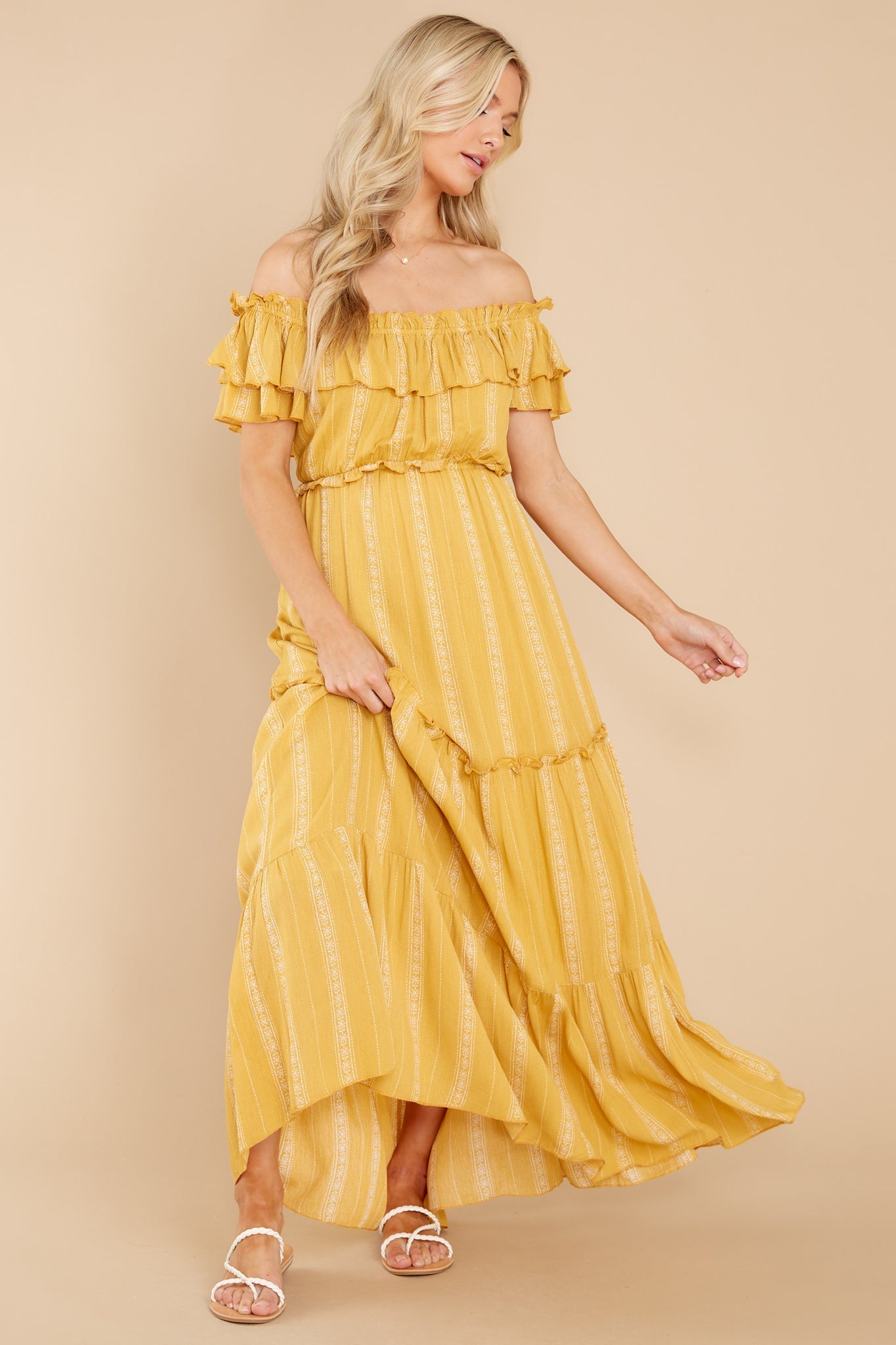 When You Land Mustard Yellow Print Maxi Dress