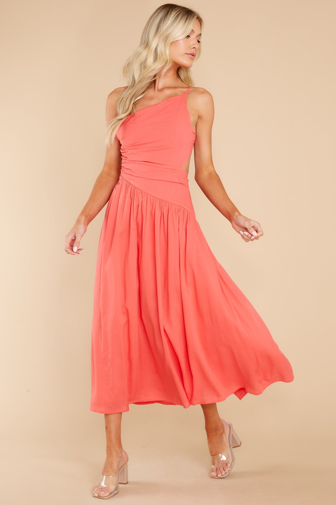 Striking Beauty Baked Coral Midi Dress