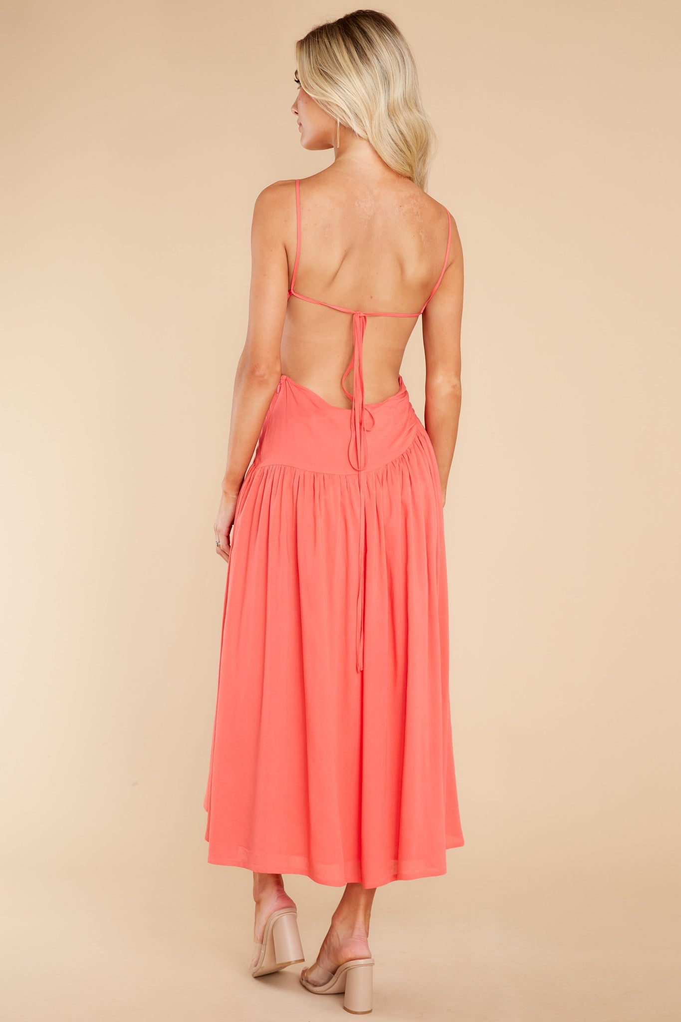 Striking Beauty Baked Coral Midi Dress