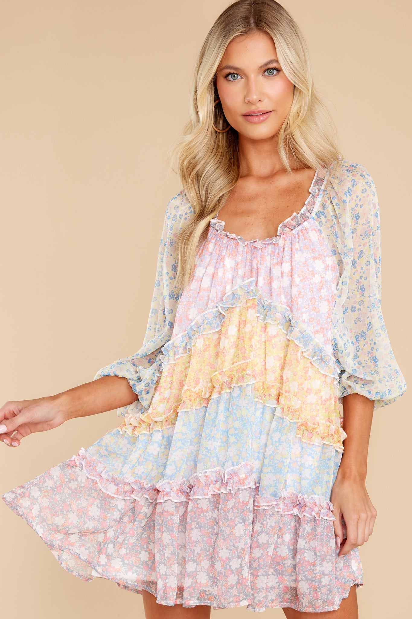 Sprinkle Of Happiness Pastel Mint Multi Floral Print Dress