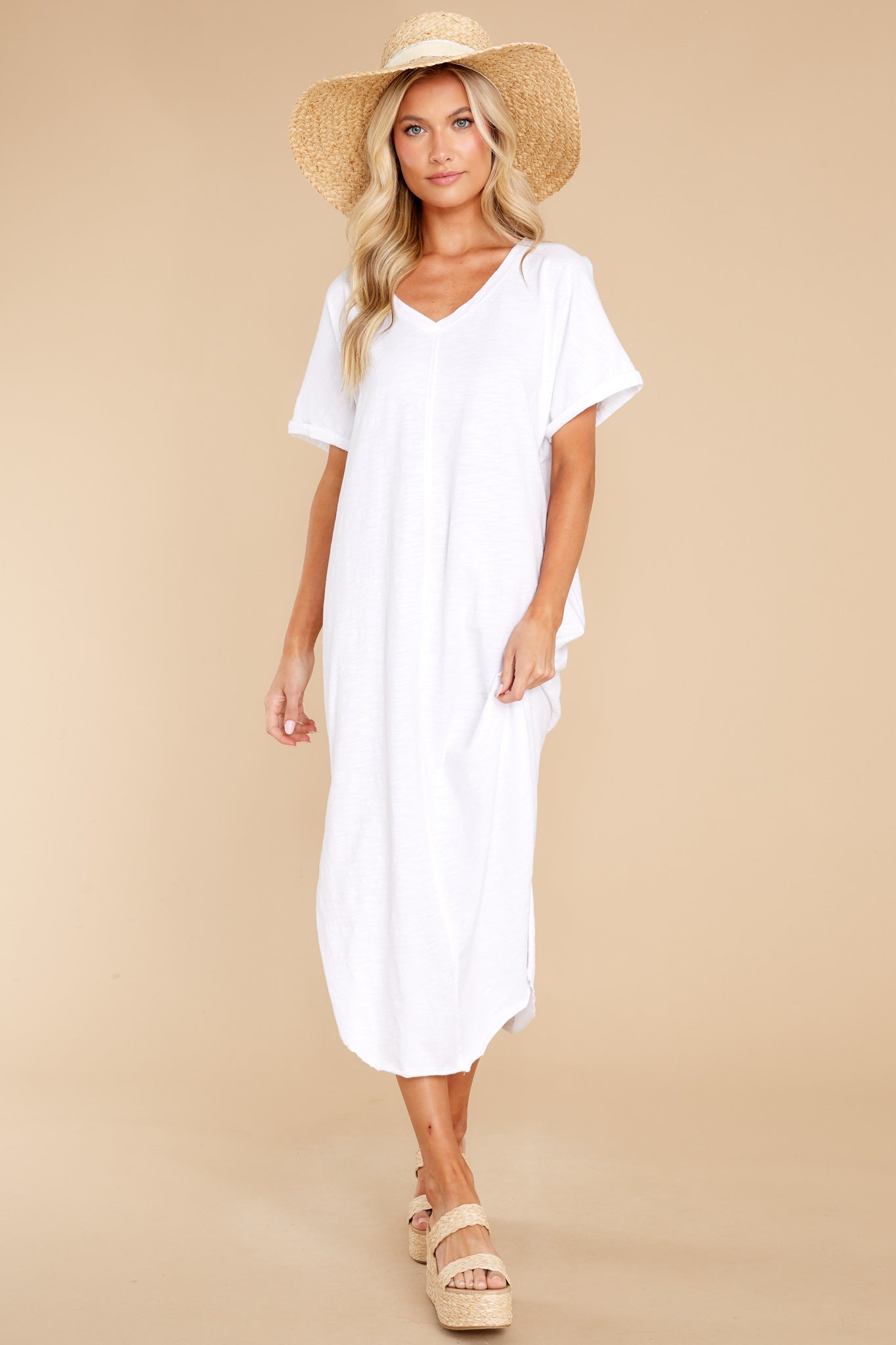 Leia White Slub Midi Dress