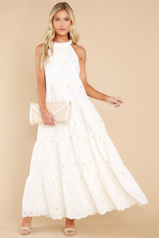 Sweet Excitement Ivory Floral Eyelet Maxi Dress