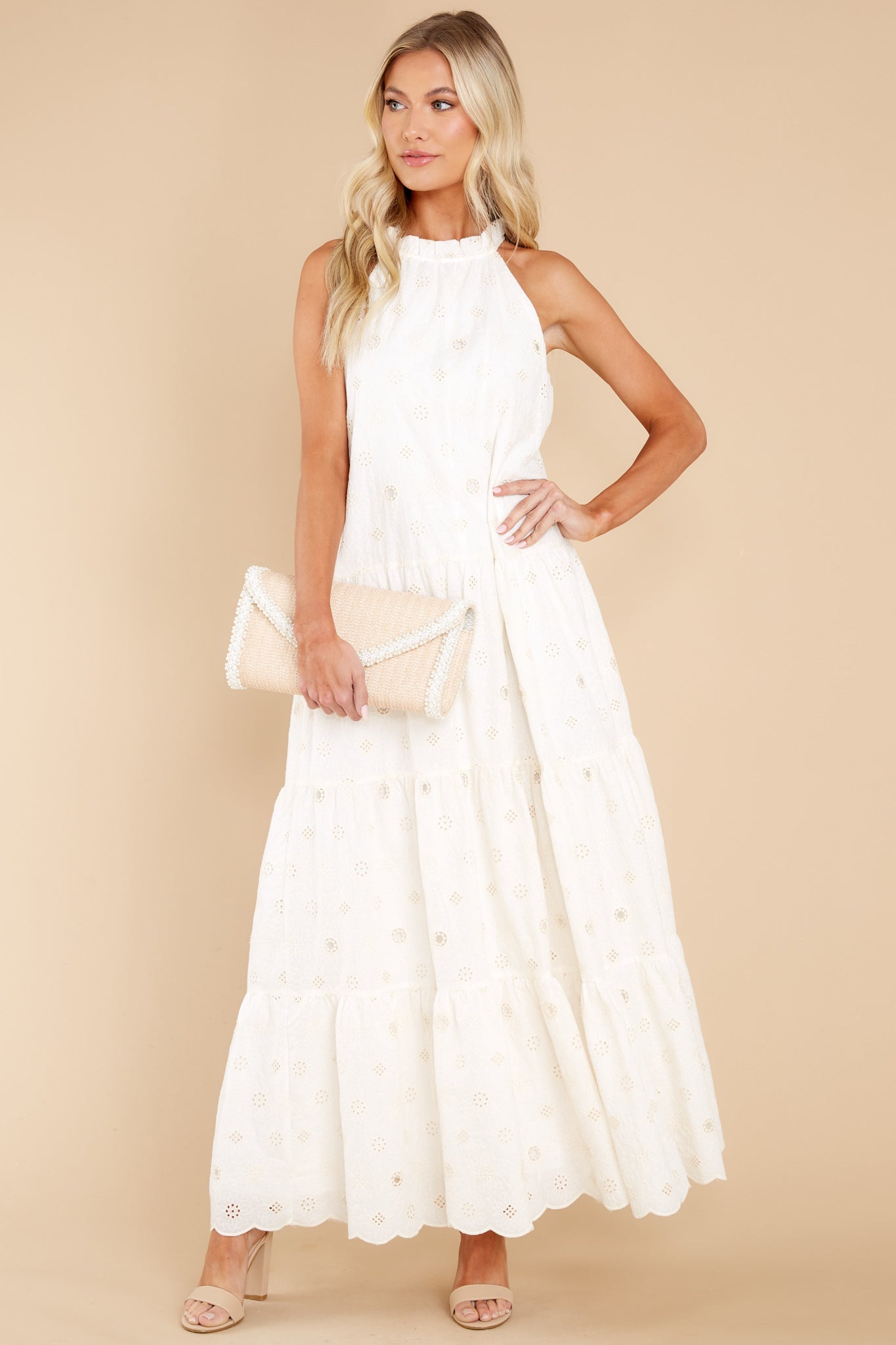 Sweet Excitement Ivory Floral Eyelet Maxi Dress