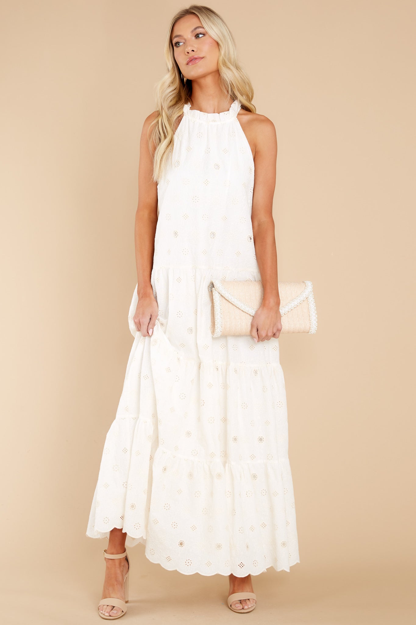 Sweet Excitement Ivory Floral Eyelet Maxi Dress