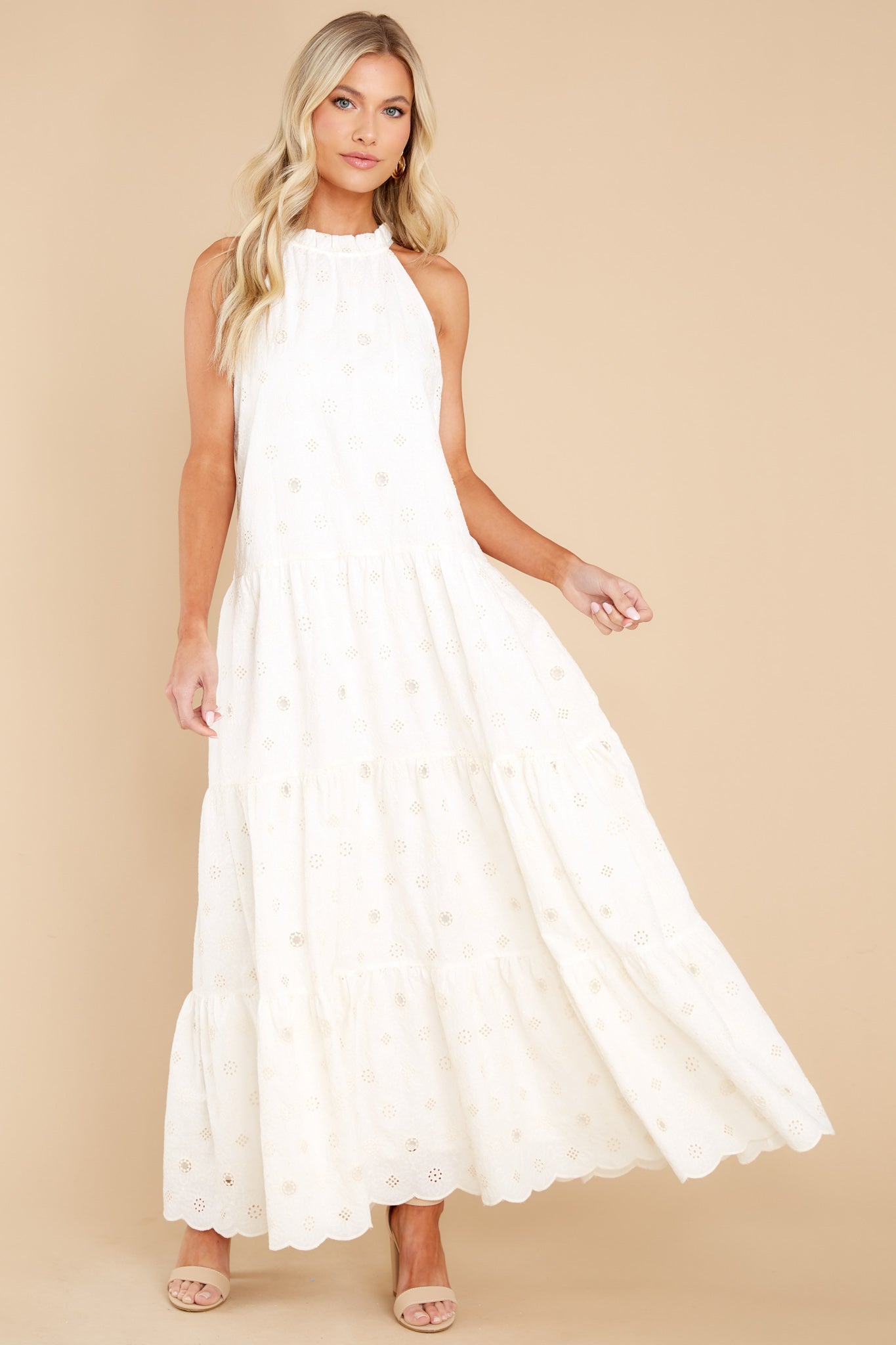 Sweet Excitement Ivory Floral Eyelet Maxi Dress