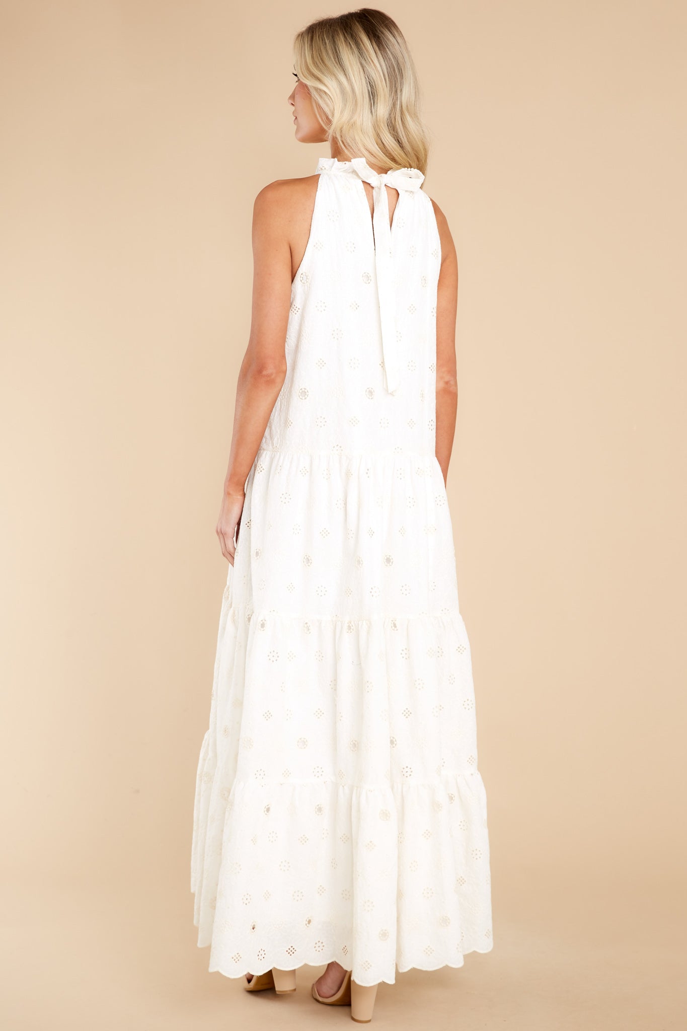 Sweet Excitement Ivory Floral Eyelet Maxi Dress