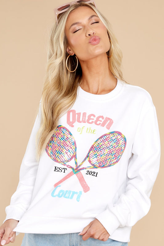 Queen Of The Courts White Sweatshirt