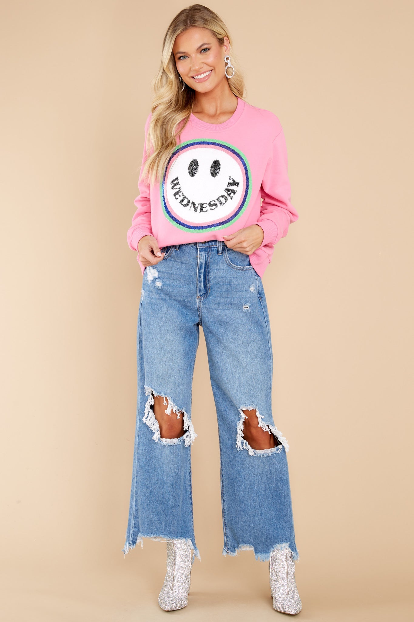 Wednesday Pink Smiley Sweatshirt