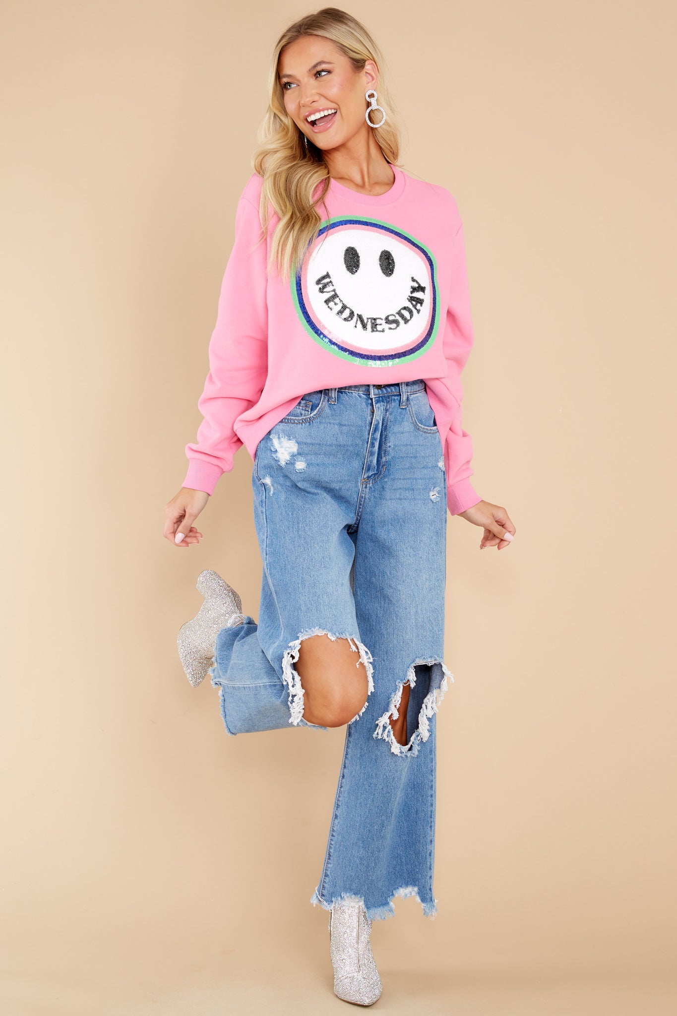 Wednesday Pink Smiley Sweatshirt