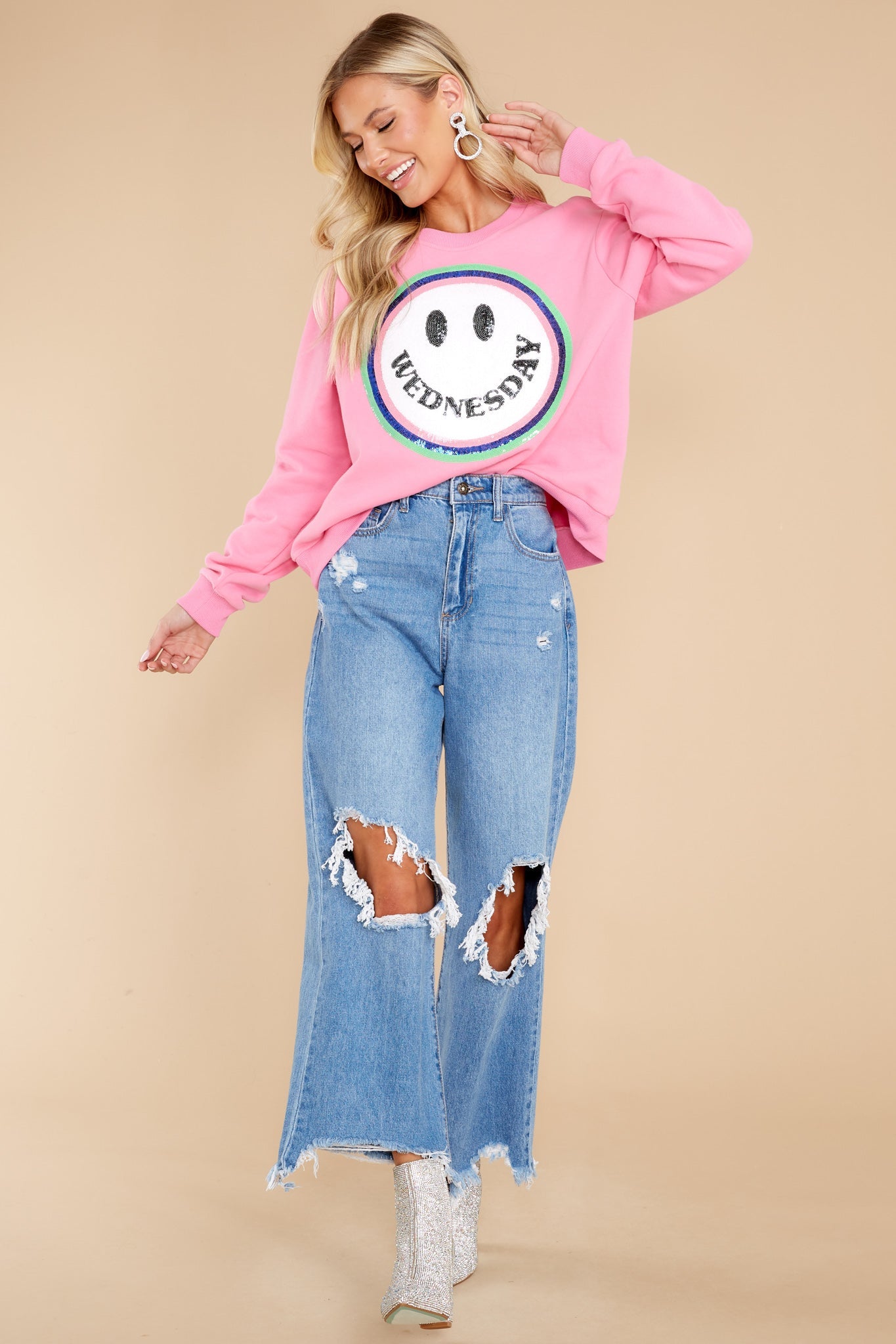 Wednesday Pink Smiley Sweatshirt