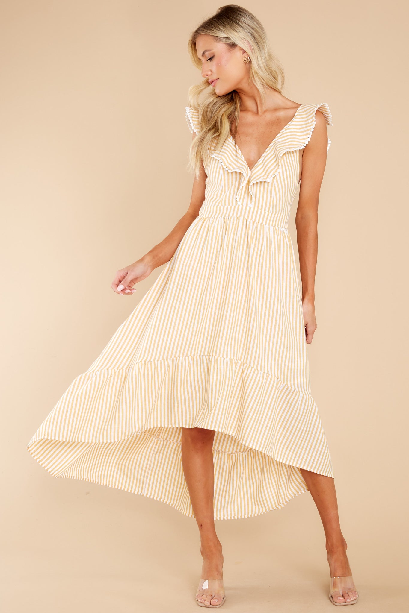 Clear Sailing Yellow Touquet Long Print Dress